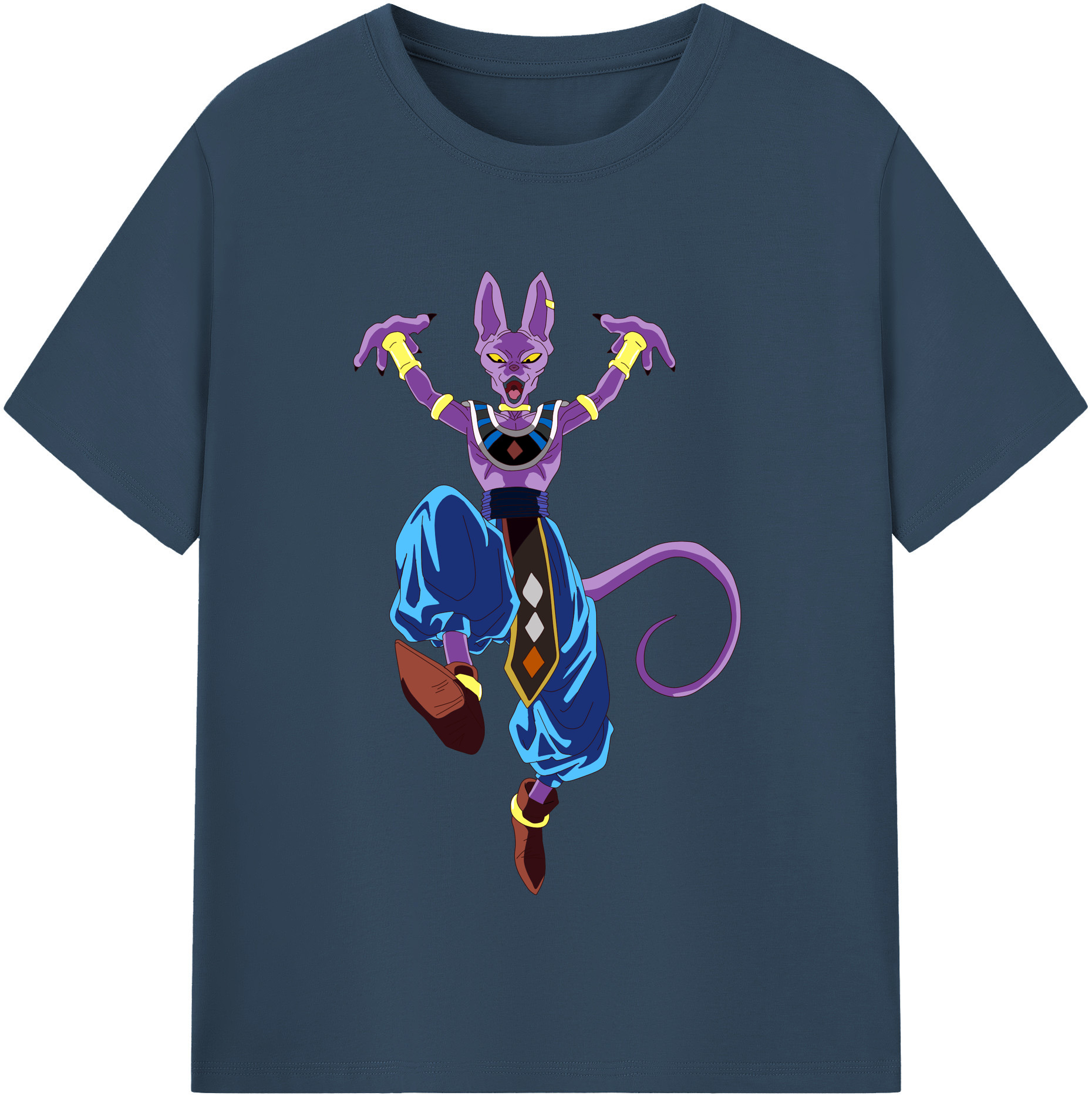 （画像用） ドラゴンボール ビルス 破壊神ビルス DRAGON BALL Beerus Birusu 綿100％半袖Tシャツ（フロントプリント）