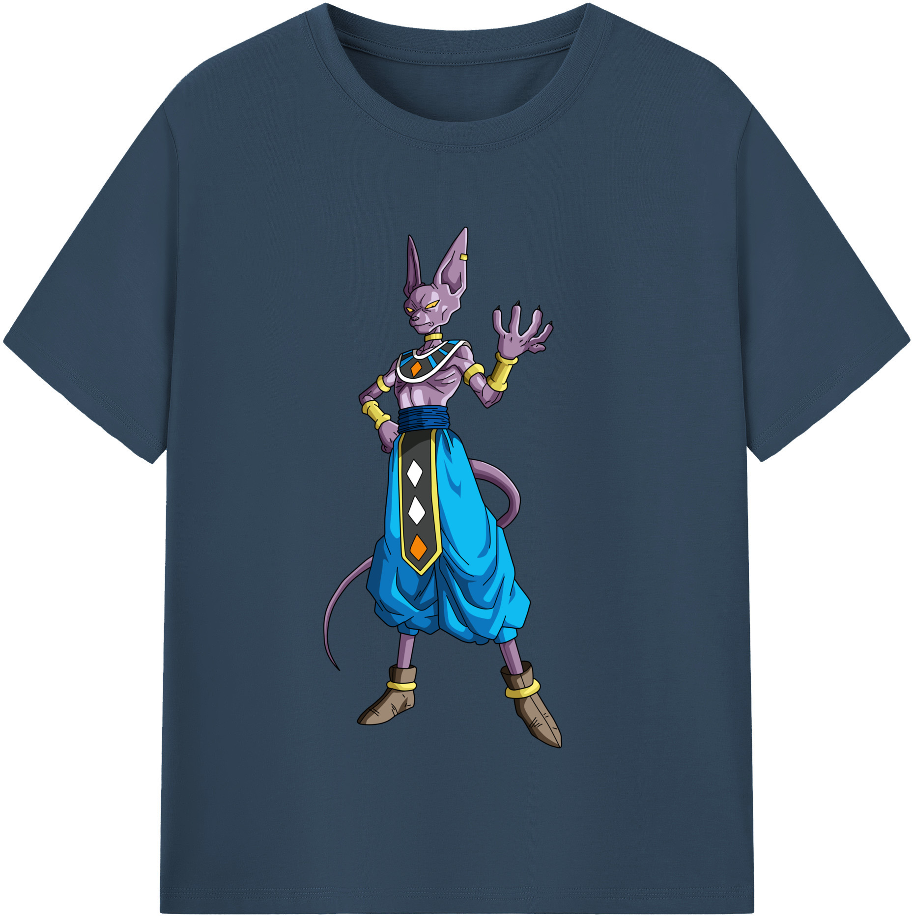 （画像用） ドラゴンボール ビルス 破壊神ビルス DRAGON BALL Beerus Birusu 綿100％半袖Tシャツ（フロントプリント）