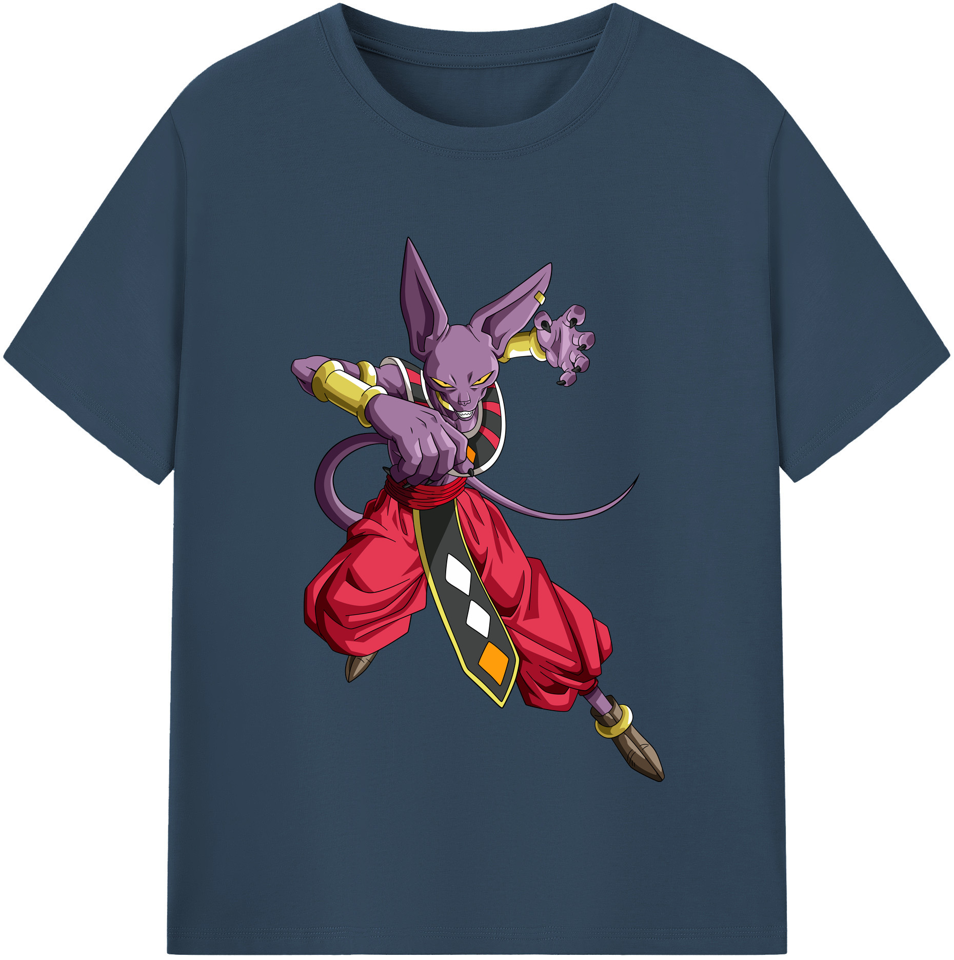 （画像用） ドラゴンボール ビルス 破壊神ビルス DRAGON BALL Beerus Birusu 綿100％半袖Tシャツ（フロントプリント）