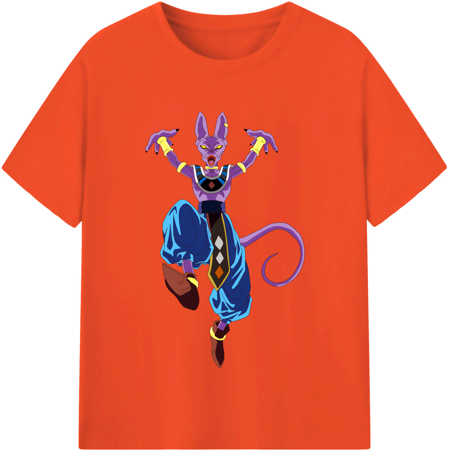（画像用） ドラゴンボール ビルス 破壊神ビルス DRAGON BALL Beerus Birusu 綿100％半袖Tシャツ（フロントプリント）