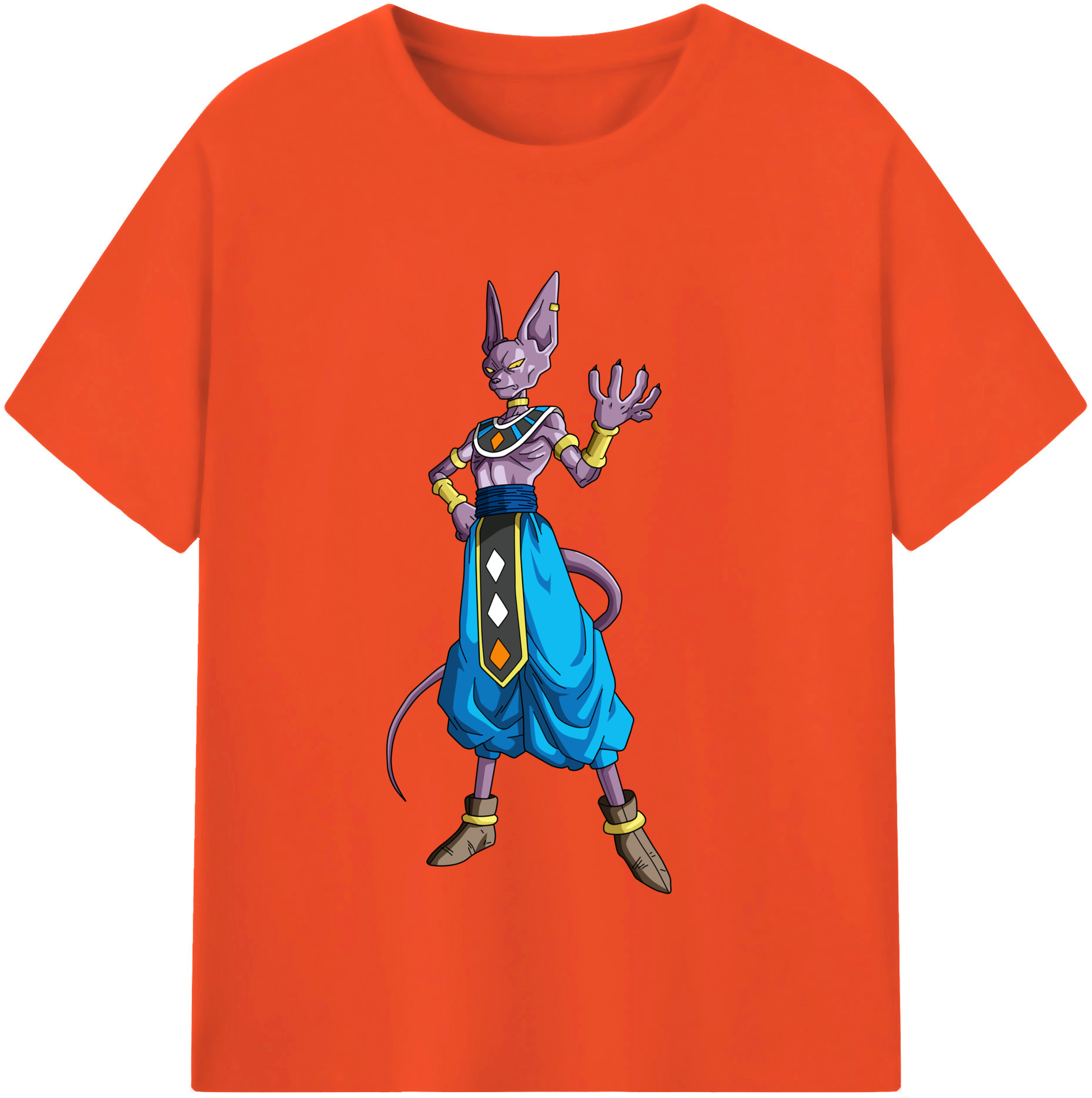 （画像用） ドラゴンボール ビルス 破壊神ビルス DRAGON BALL Beerus Birusu 綿100％半袖Tシャツ（フロントプリント）