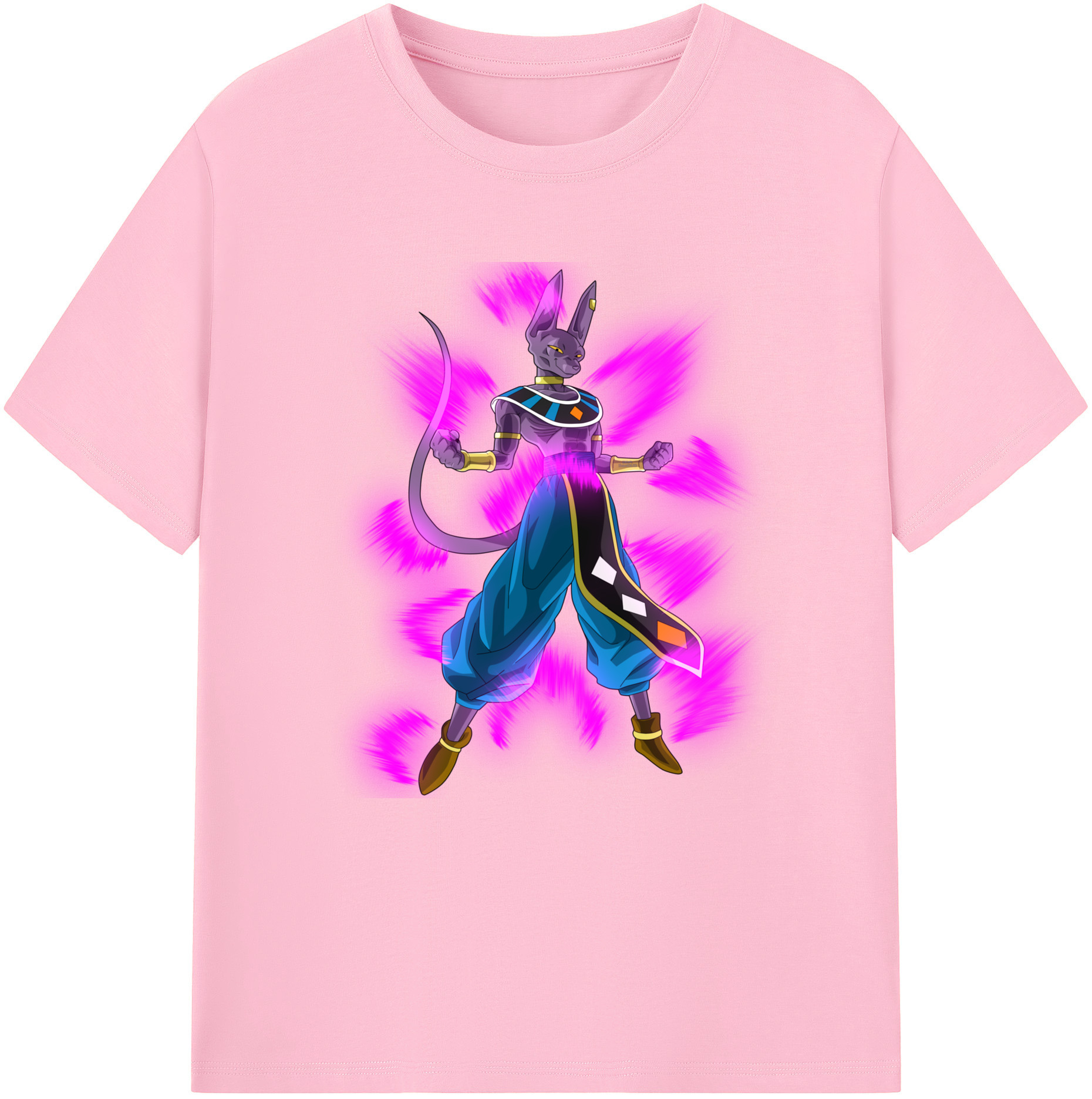（画像用） ドラゴンボール ビルス 破壊神ビルス DRAGON BALL Beerus Birusu 綿100％半袖Tシャツ（フロントプリント）