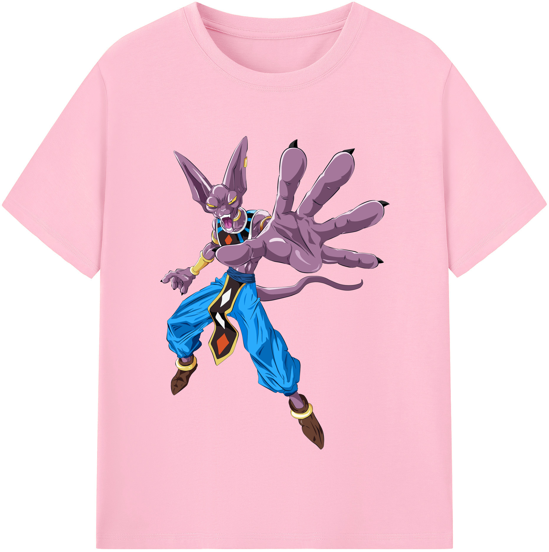 （画像用） ドラゴンボール ビルス 破壊神ビルス DRAGON BALL Beerus Birusu 綿100％半袖Tシャツ（フロントプリント）
