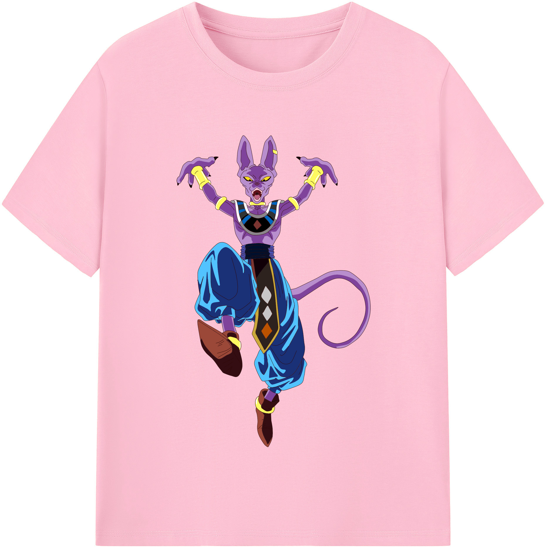 （画像用） ドラゴンボール ビルス 破壊神ビルス DRAGON BALL Beerus Birusu 綿100％半袖Tシャツ（フロントプリント）