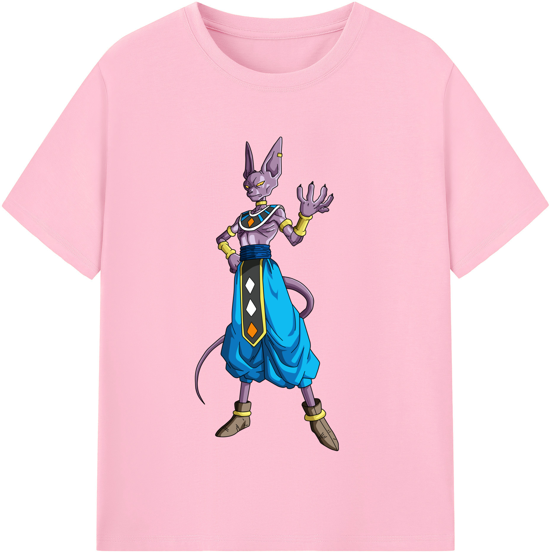 （画像用） ドラゴンボール ビルス 破壊神ビルス DRAGON BALL Beerus Birusu 綿100％半袖Tシャツ（フロントプリント）