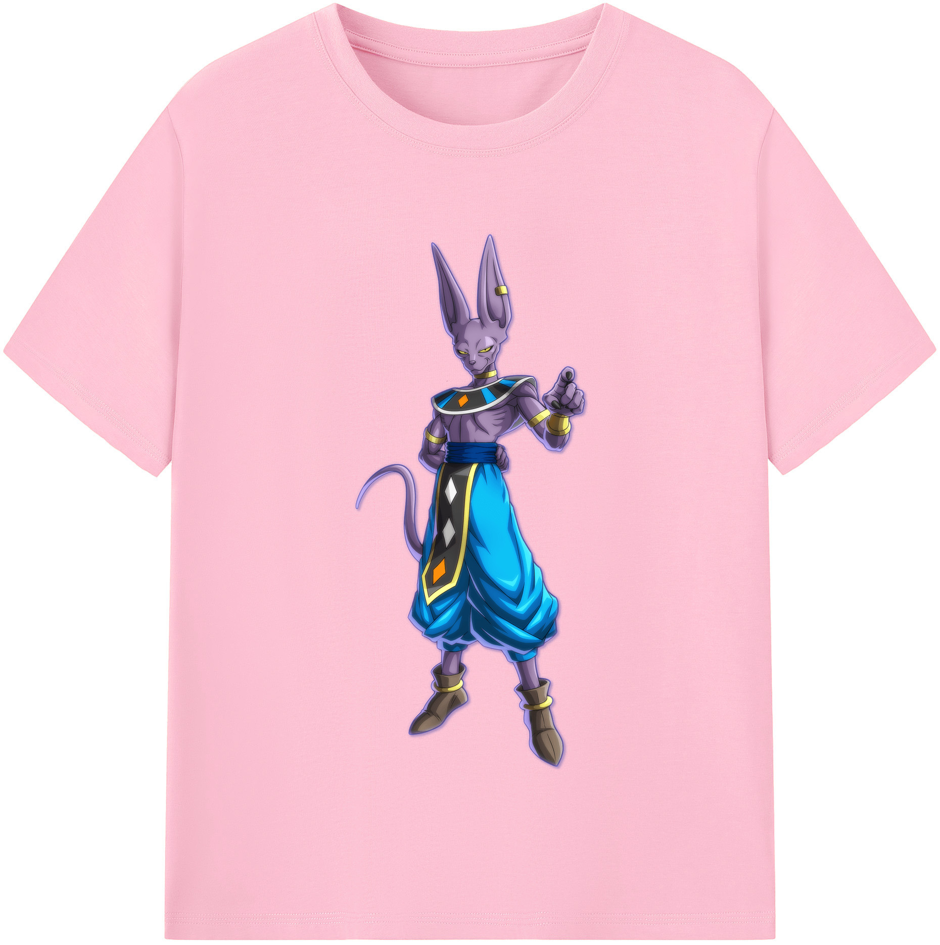 （画像用） ドラゴンボール ビルス 破壊神ビルス DRAGON BALL Beerus Birusu 綿100％半袖Tシャツ（フロントプリント）