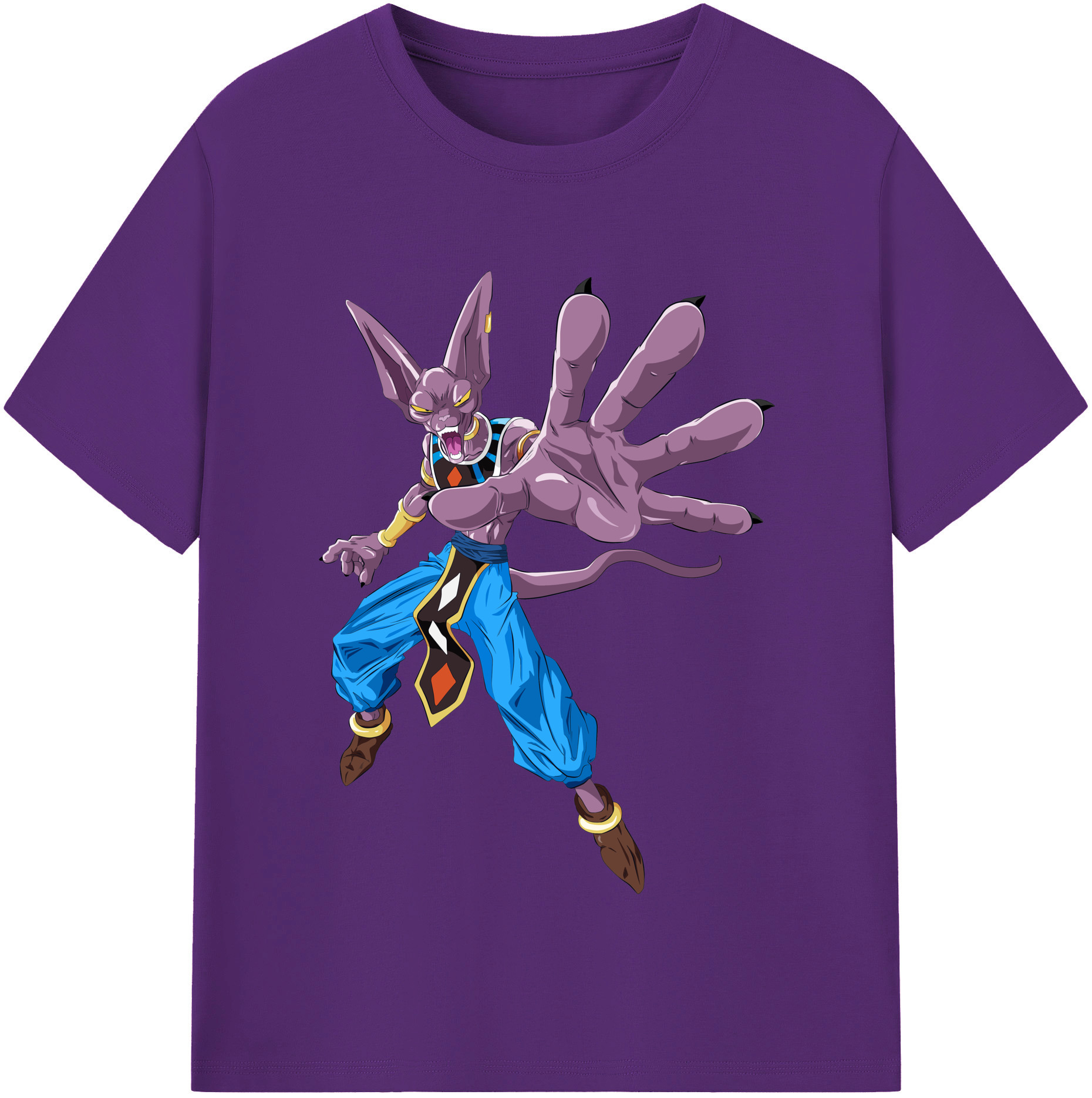 （画像用） ドラゴンボール ビルス 破壊神ビルス DRAGON BALL Beerus Birusu 綿100％半袖Tシャツ（フロントプリント）