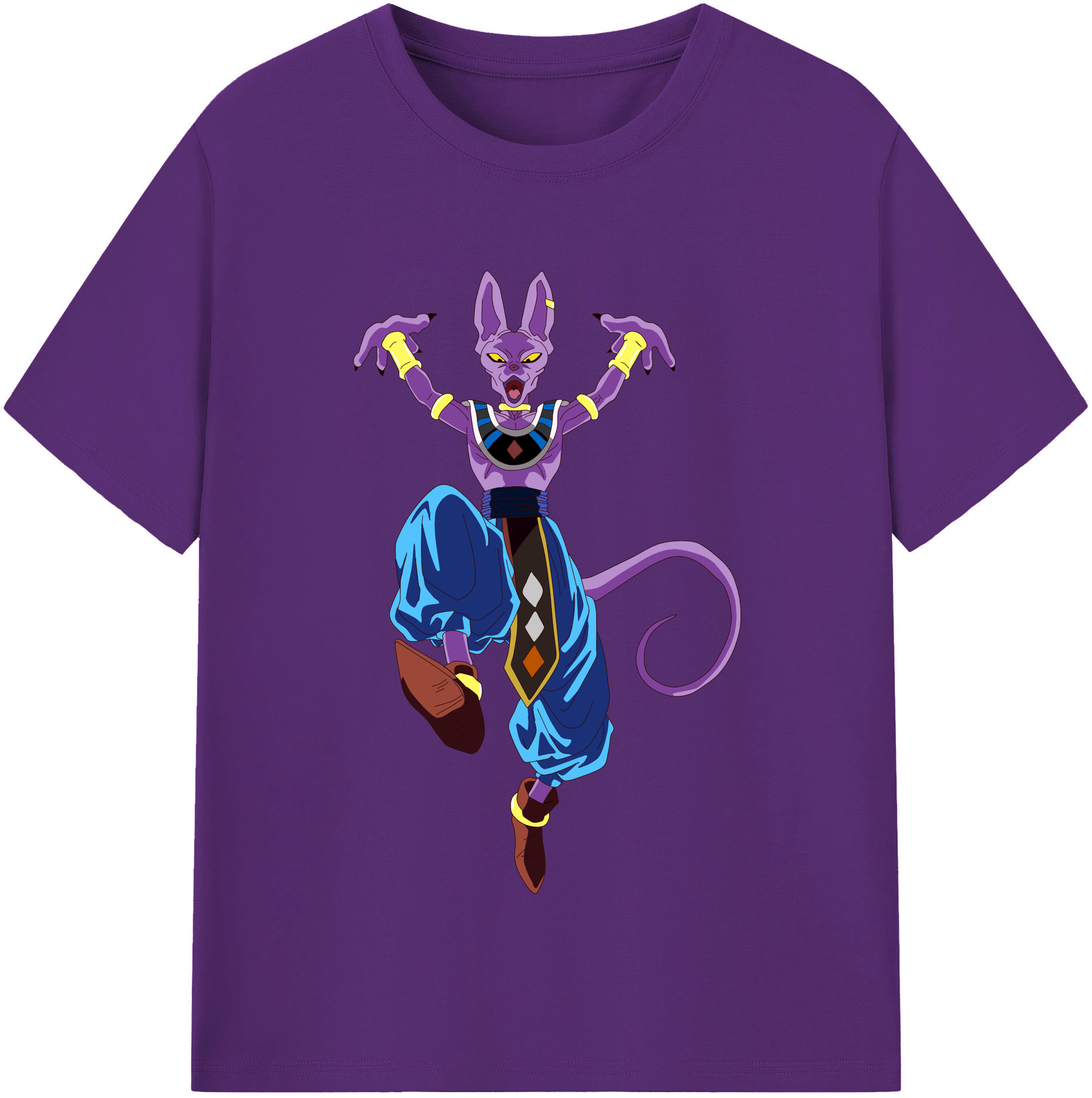 （画像用） ドラゴンボール ビルス 破壊神ビルス DRAGON BALL Beerus Birusu 綿100％半袖Tシャツ（フロントプリント）