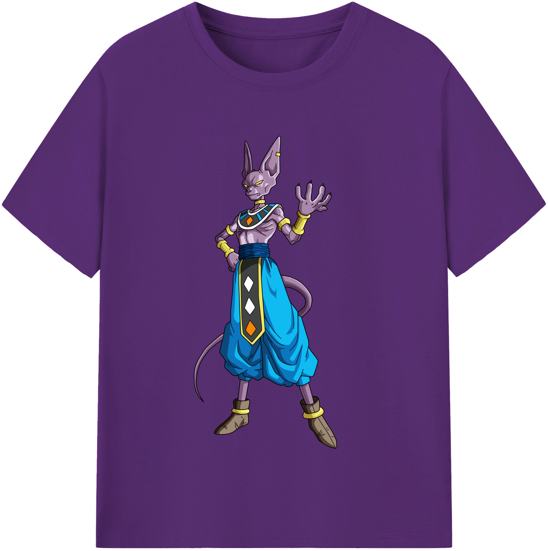 （画像用） ドラゴンボール ビルス 破壊神ビルス DRAGON BALL Beerus Birusu 綿100％半袖Tシャツ（フロントプリント）