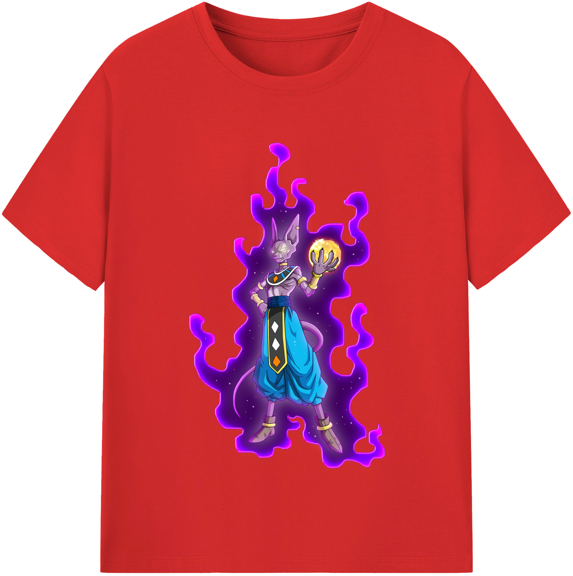 （画像用） ドラゴンボール ビルス 破壊神ビルス DRAGON BALL Beerus Birusu 綿100％半袖Tシャツ（フロントプリント）