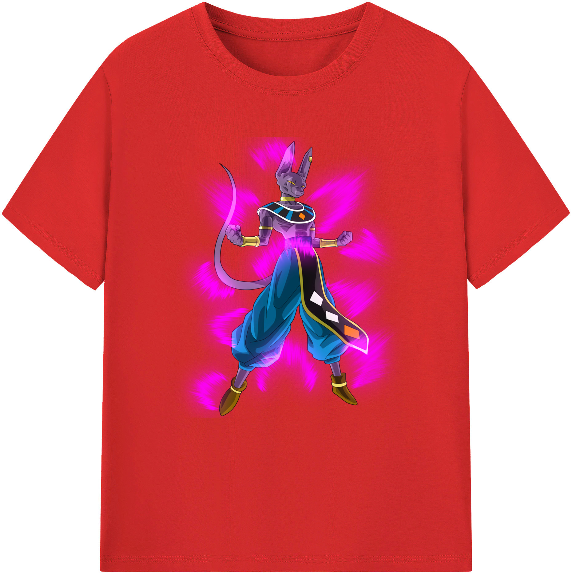 （画像用） ドラゴンボール ビルス 破壊神ビルス DRAGON BALL Beerus Birusu 綿100％半袖Tシャツ（フロントプリント）