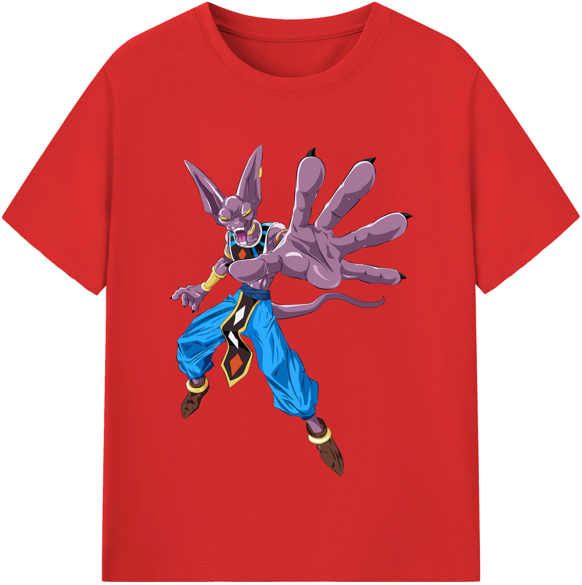（画像用） ドラゴンボール ビルス 破壊神ビルス DRAGON BALL Beerus Birusu 綿100％半袖Tシャツ（フロントプリント）
