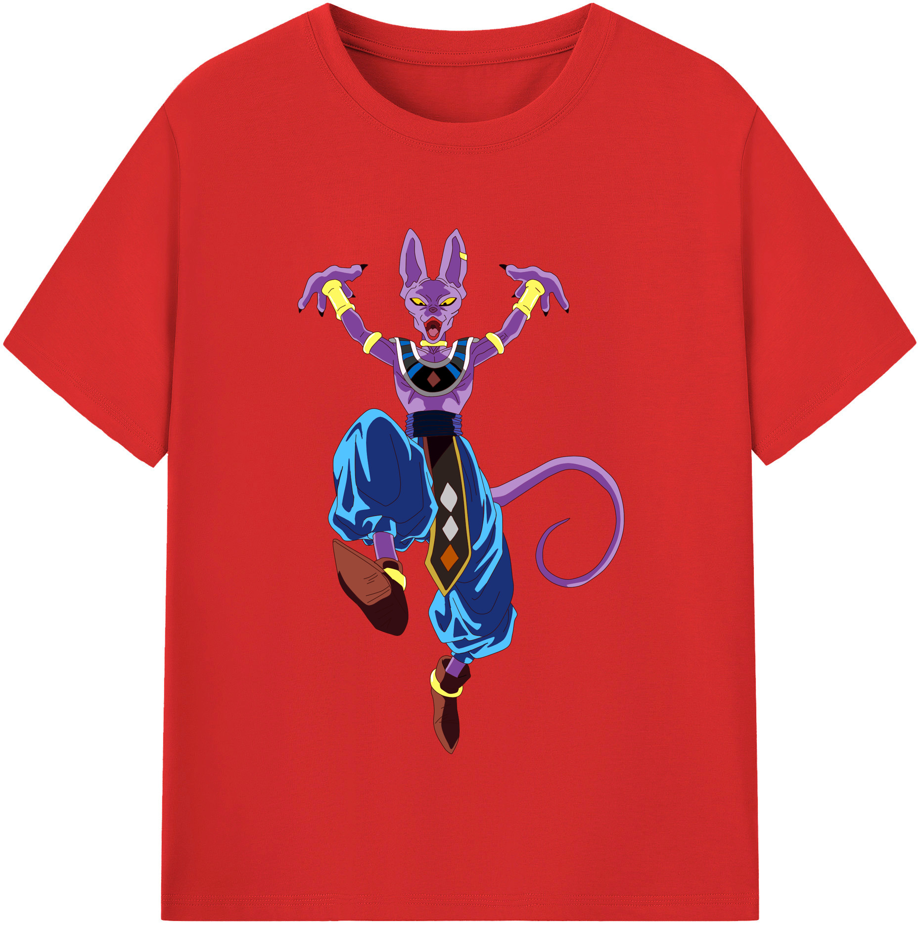 （画像用） ドラゴンボール ビルス 破壊神ビルス DRAGON BALL Beerus Birusu 綿100％半袖Tシャツ（フロントプリント）