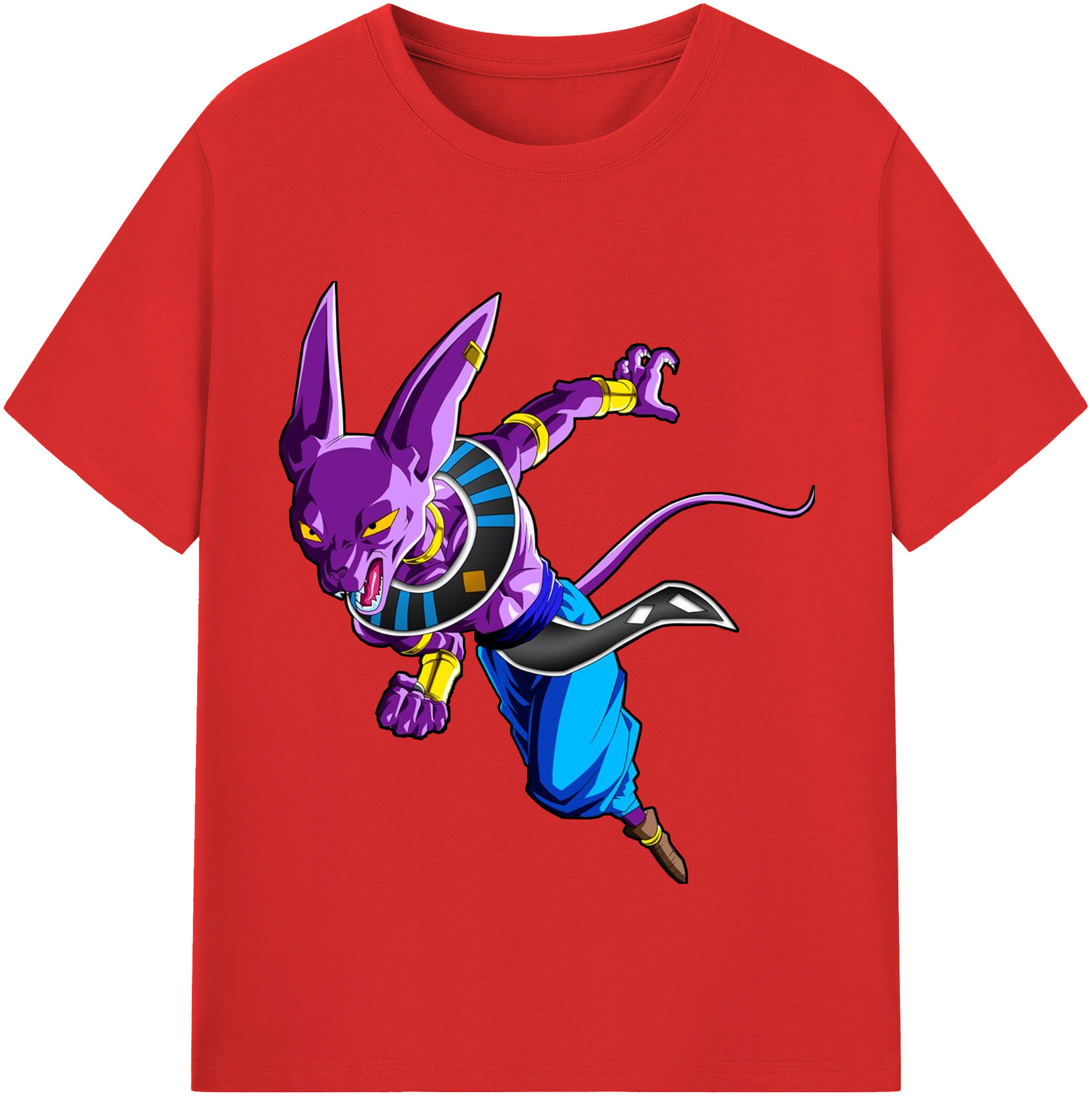 （画像用） ドラゴンボール ビルス 破壊神ビルス DRAGON BALL Beerus Birusu 綿100％半袖Tシャツ（フロントプリント）