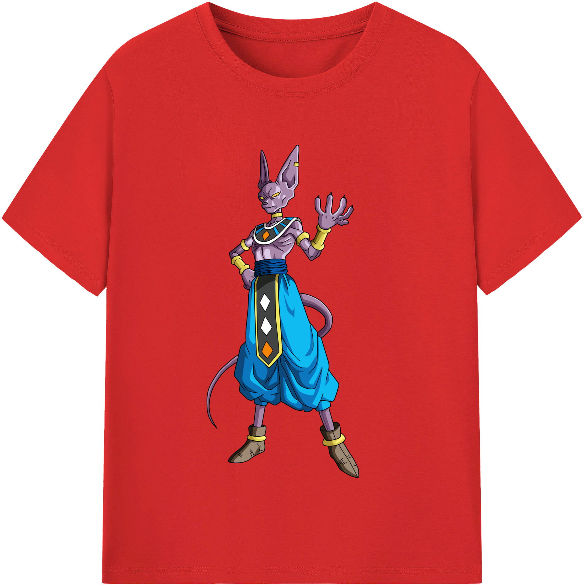（画像用） ドラゴンボール ビルス 破壊神ビルス DRAGON BALL Beerus Birusu 綿100％半袖Tシャツ（フロントプリント）