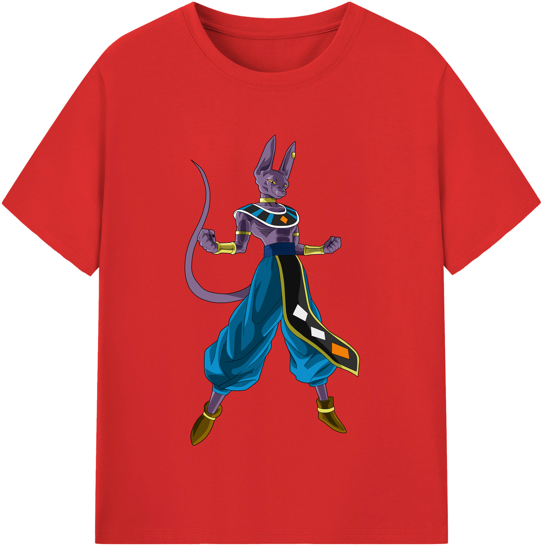 （画像用） ドラゴンボール ビルス 破壊神ビルス DRAGON BALL Beerus Birusu 綿100％半袖Tシャツ（フロントプリント）