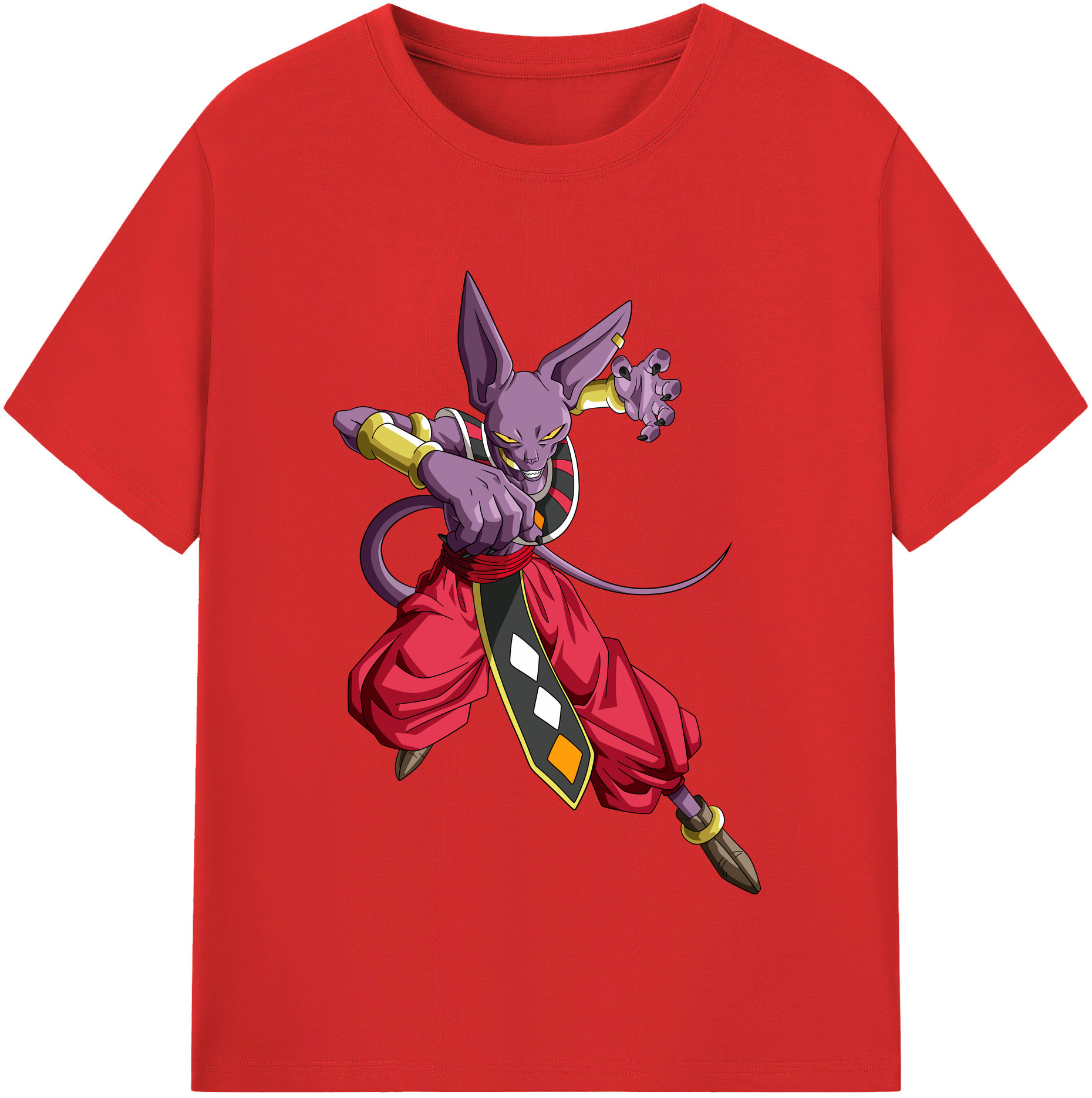 （画像用） ドラゴンボール ビルス 破壊神ビルス DRAGON BALL Beerus Birusu 綿100％半袖Tシャツ（フロントプリント）