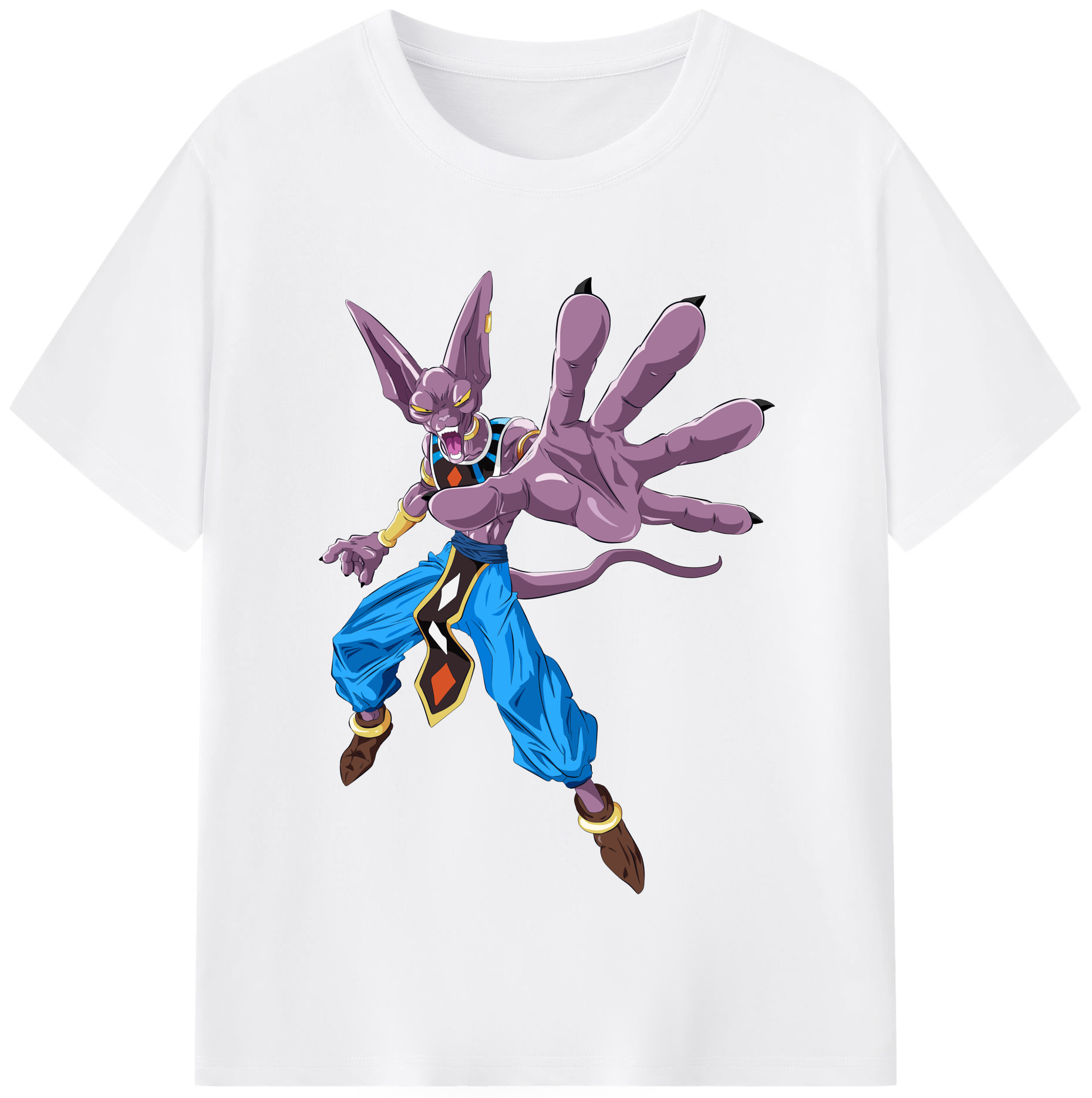 （画像用） ドラゴンボール ビルス 破壊神ビルス DRAGON BALL Beerus Birusu 綿100％半袖Tシャツ（フロントプリント）