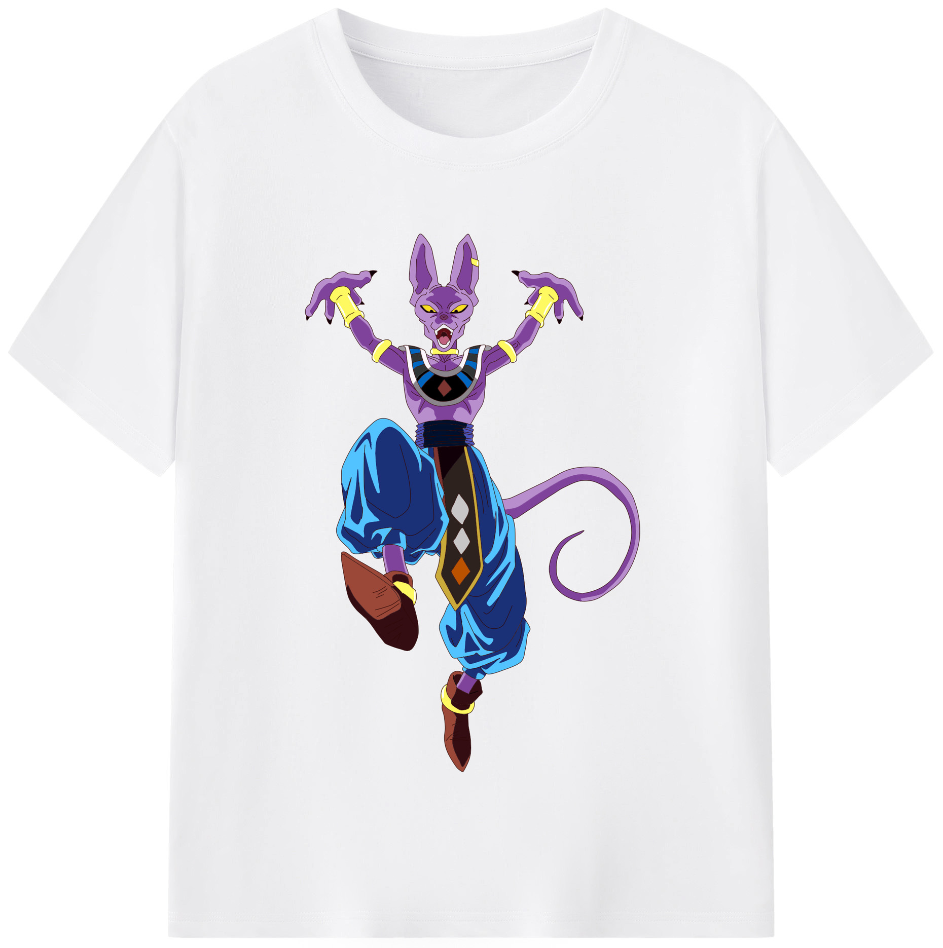 （画像用） ドラゴンボール ビルス 破壊神ビルス DRAGON BALL Beerus Birusu 綿100％半袖Tシャツ（フロントプリント）