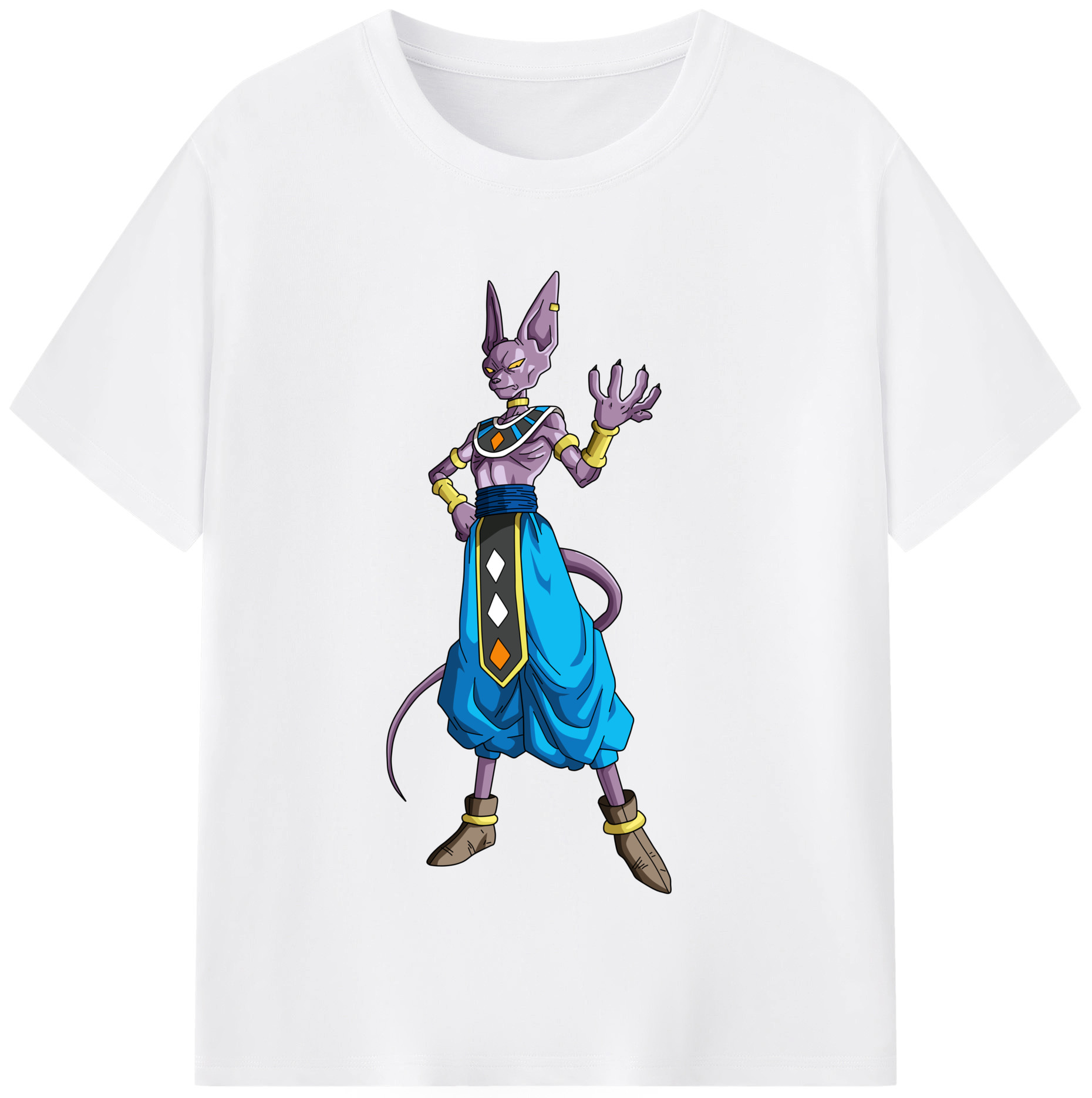 （画像用） ドラゴンボール ビルス 破壊神ビルス DRAGON BALL Beerus Birusu 綿100％半袖Tシャツ（フロントプリント）