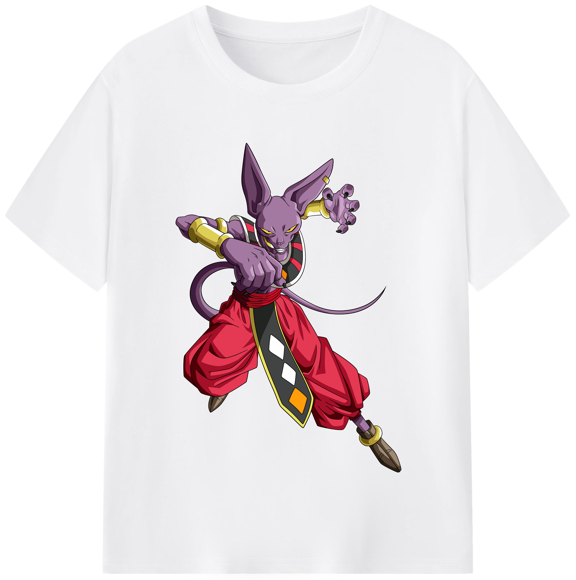 （画像用） ドラゴンボール ビルス 破壊神ビルス DRAGON BALL Beerus Birusu 綿100％半袖Tシャツ（フロントプリント）