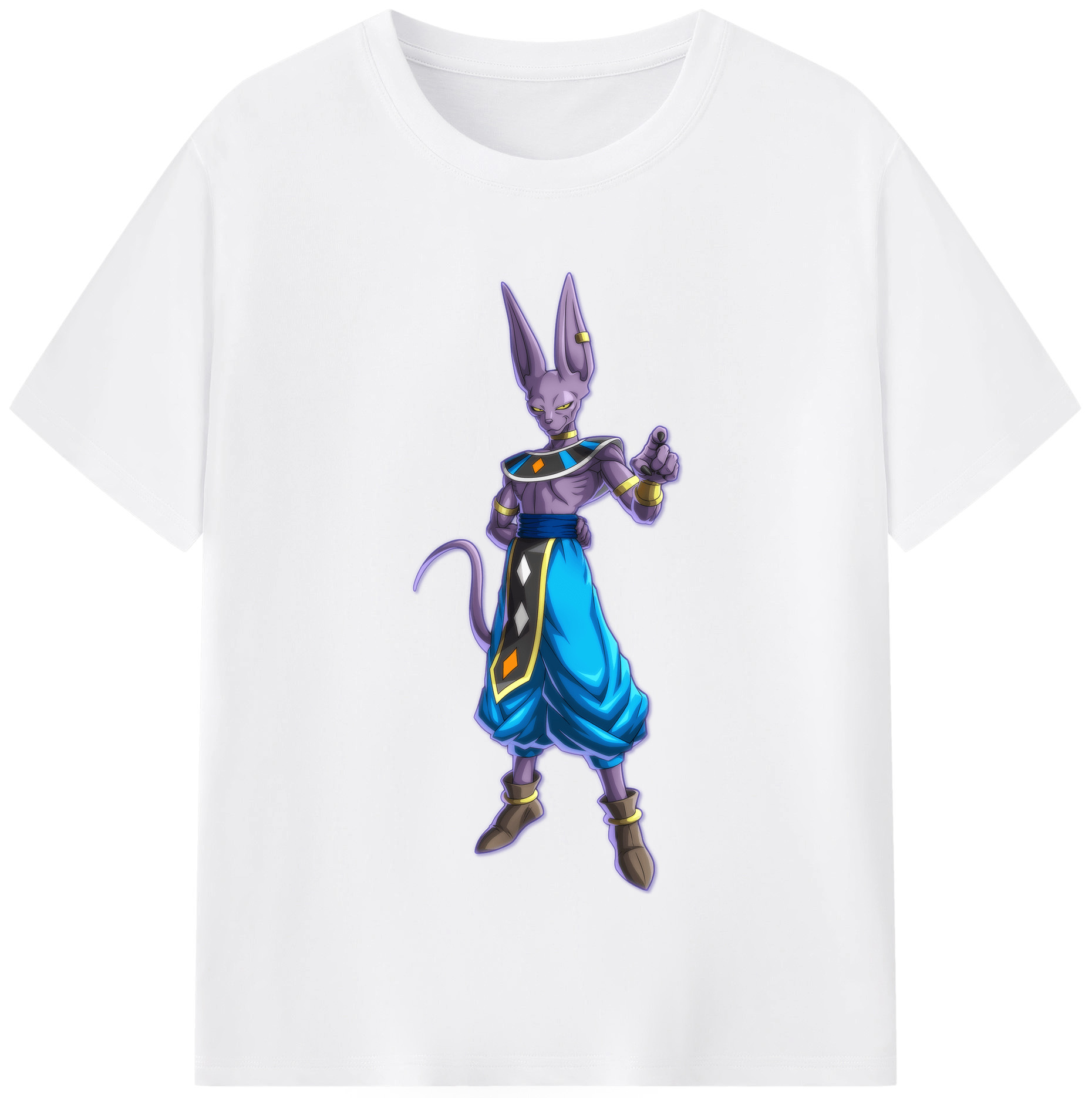 （画像用） ドラゴンボール ビルス 破壊神ビルス DRAGON BALL Beerus Birusu 綿100％半袖Tシャツ（フロントプリント）