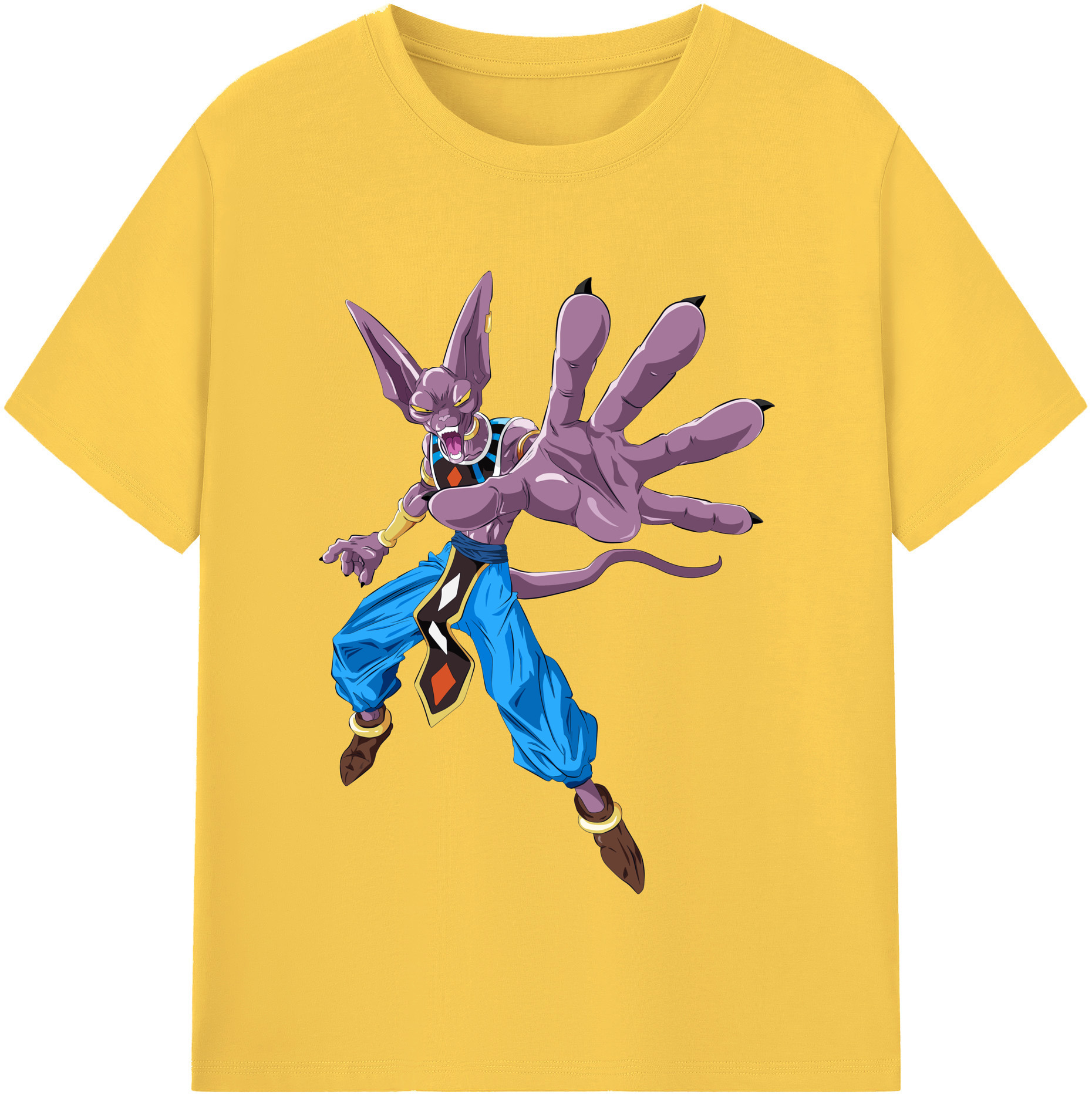 （画像用） ドラゴンボール ビルス 破壊神ビルス DRAGON BALL Beerus Birusu 綿100％半袖Tシャツ（フロントプリント）