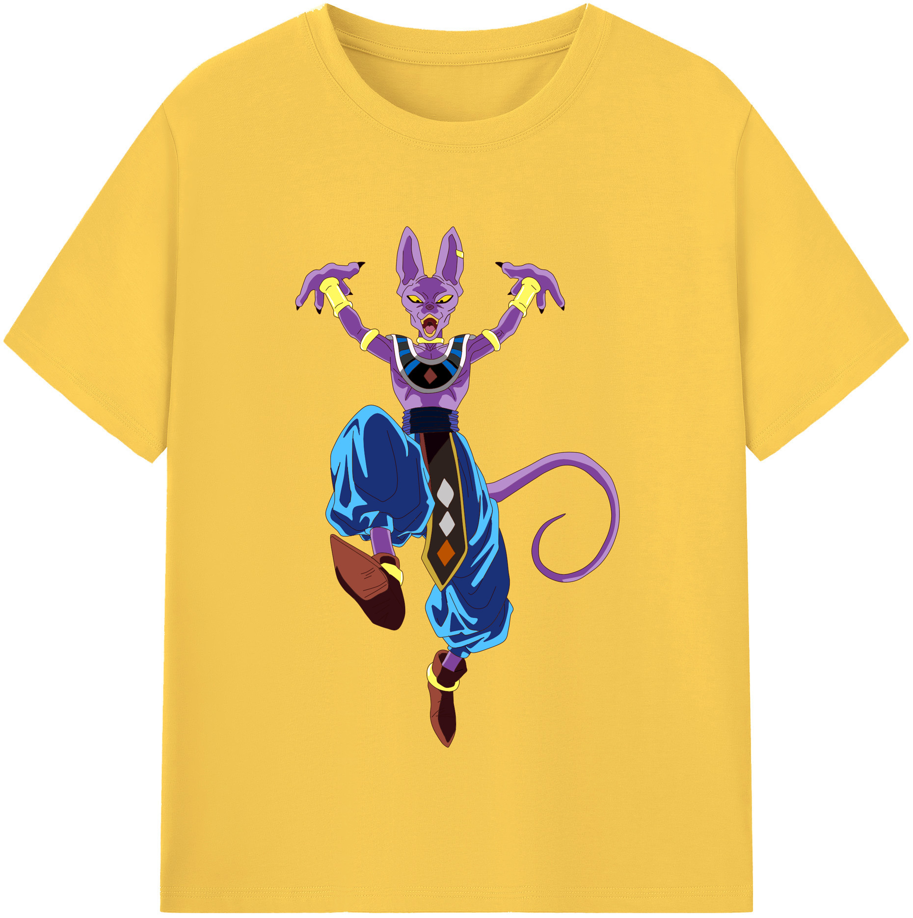 （画像用） ドラゴンボール ビルス 破壊神ビルス DRAGON BALL Beerus Birusu 綿100％半袖Tシャツ（フロントプリント）