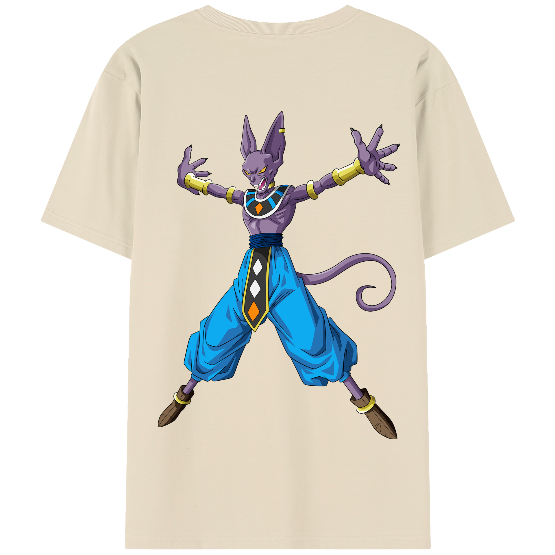 （画像用） ドラゴンボール ビルス 破壊神ビルス DRAGON BALL Beerus Birusu 綿100％半袖Tシャツ（背面プリント）
