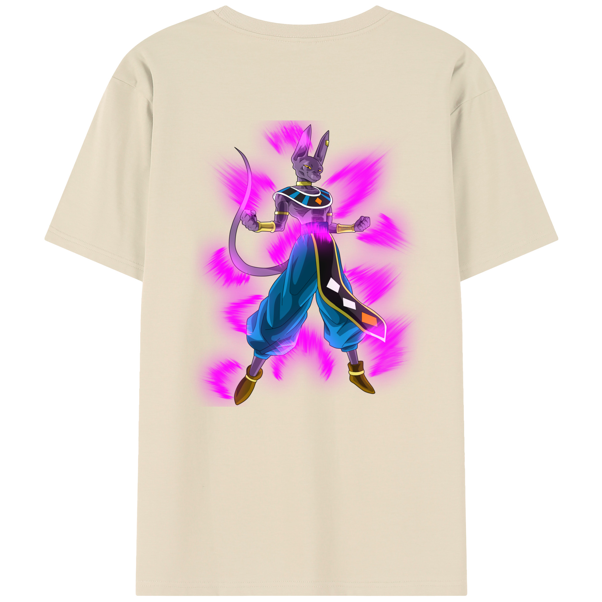 （画像用） ドラゴンボール ビルス 破壊神ビルス DRAGON BALL Beerus Birusu 綿100％半袖Tシャツ（背面プリント）