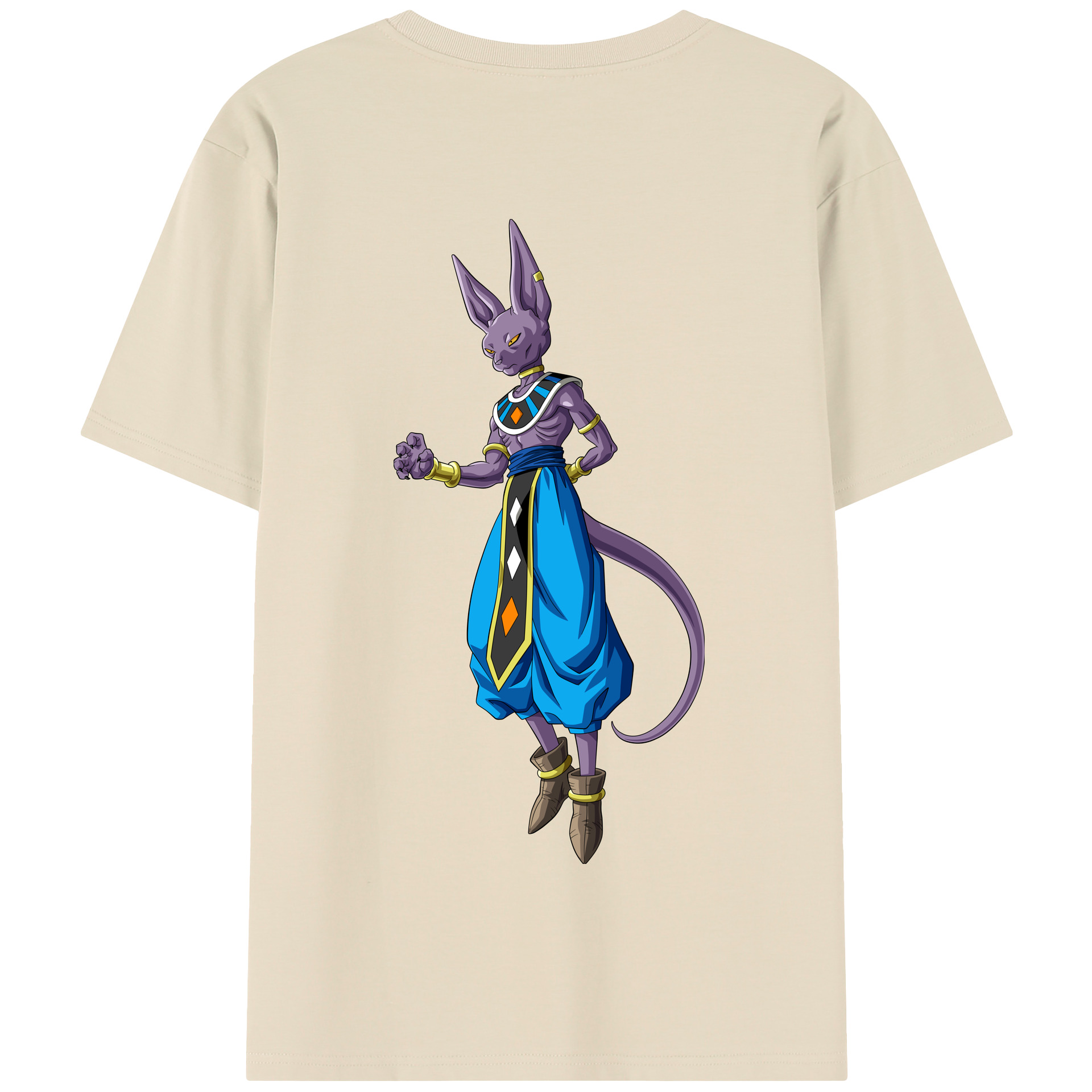 （画像用） ドラゴンボール ビルス 破壊神ビルス DRAGON BALL Beerus Birusu 綿100％半袖Tシャツ（背面プリント）
