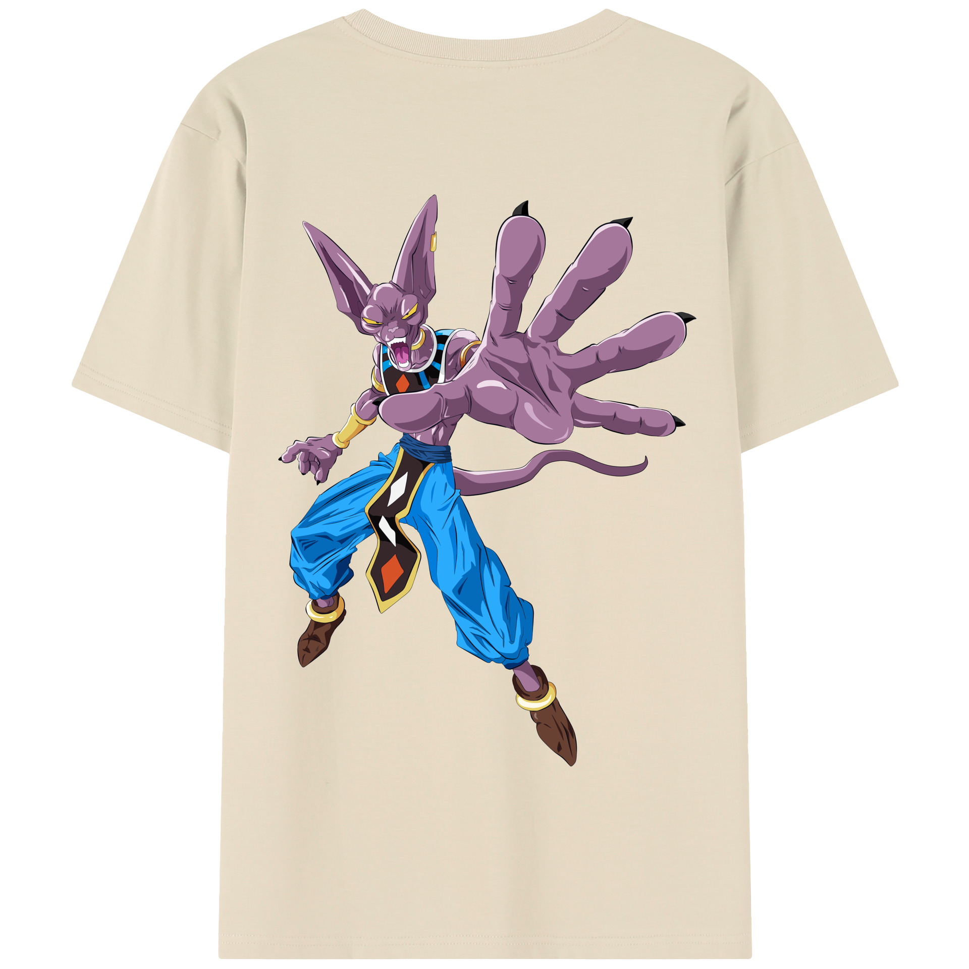 （画像用） ドラゴンボール ビルス 破壊神ビルス DRAGON BALL Beerus Birusu 綿100％半袖Tシャツ（背面プリント）