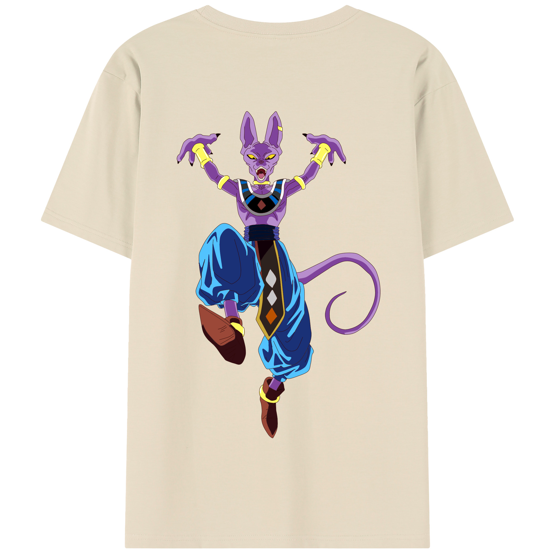 （画像用） ドラゴンボール ビルス 破壊神ビルス DRAGON BALL Beerus Birusu 綿100％半袖Tシャツ（背面プリント）