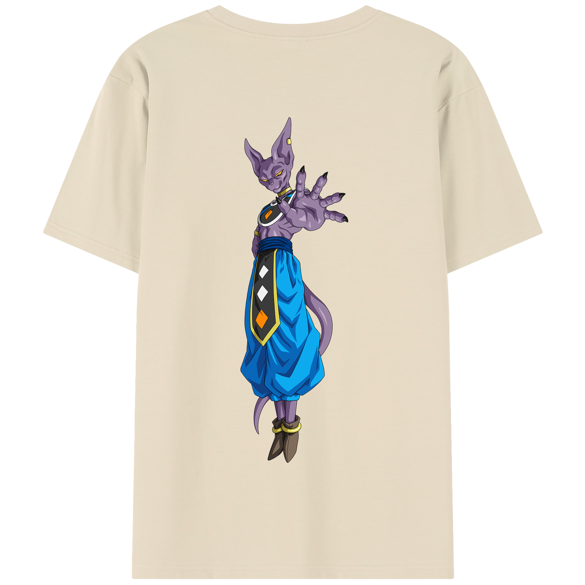 （画像用） ドラゴンボール ビルス 破壊神ビルス DRAGON BALL Beerus Birusu 綿100％半袖Tシャツ（背面プリント）