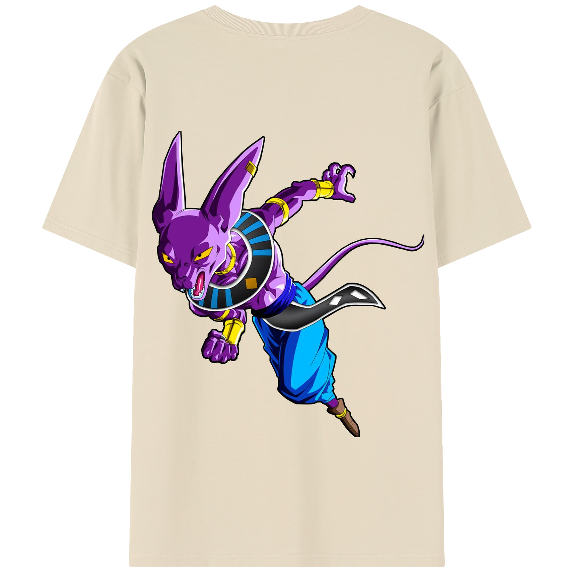 （画像用） ドラゴンボール ビルス 破壊神ビルス DRAGON BALL Beerus Birusu 綿100％半袖Tシャツ（背面プリント）