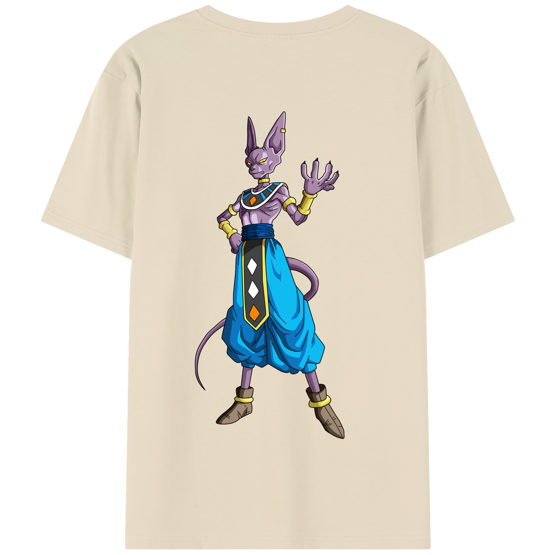 （画像用） ドラゴンボール ビルス 破壊神ビルス DRAGON BALL Beerus Birusu 綿100％半袖Tシャツ（背面プリント）