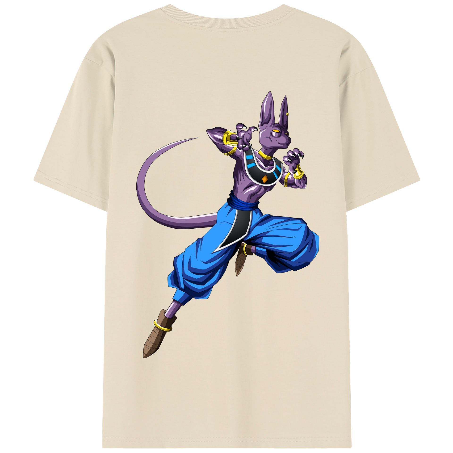 （画像用） ドラゴンボール ビルス 破壊神ビルス DRAGON BALL Beerus Birusu 綿100％半袖Tシャツ（背面プリント）