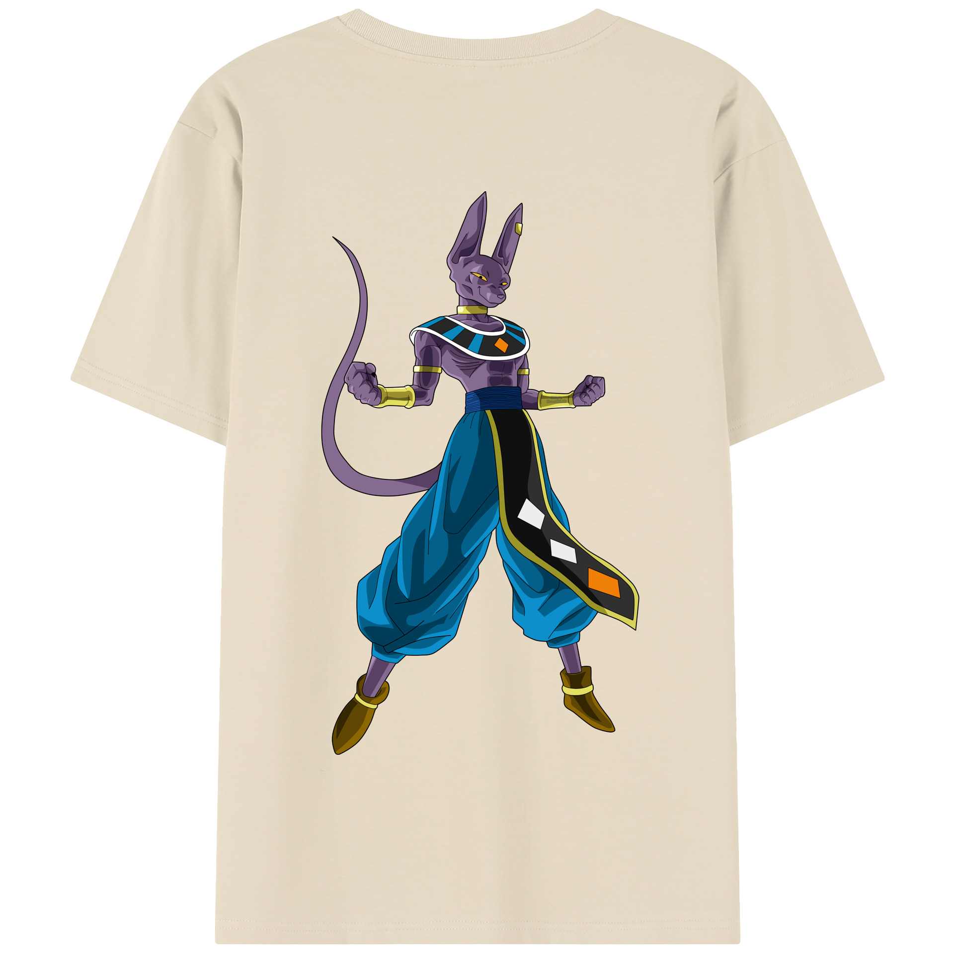（画像用） ドラゴンボール ビルス 破壊神ビルス DRAGON BALL Beerus Birusu 綿100％半袖Tシャツ（背面プリント）