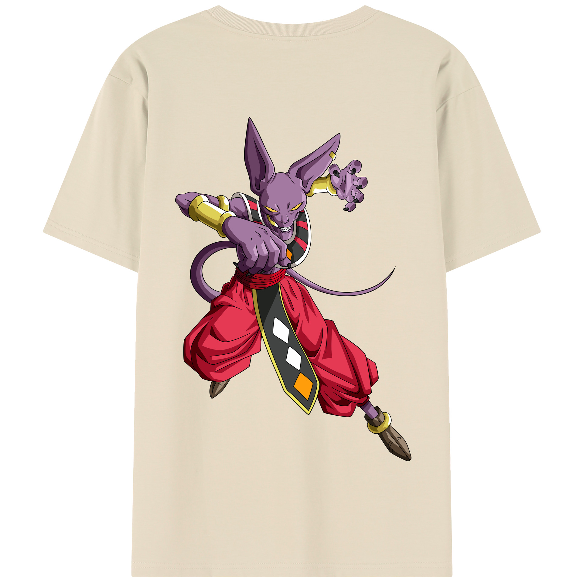 （画像用） ドラゴンボール ビルス 破壊神ビルス DRAGON BALL Beerus Birusu 綿100％半袖Tシャツ（背面プリント）