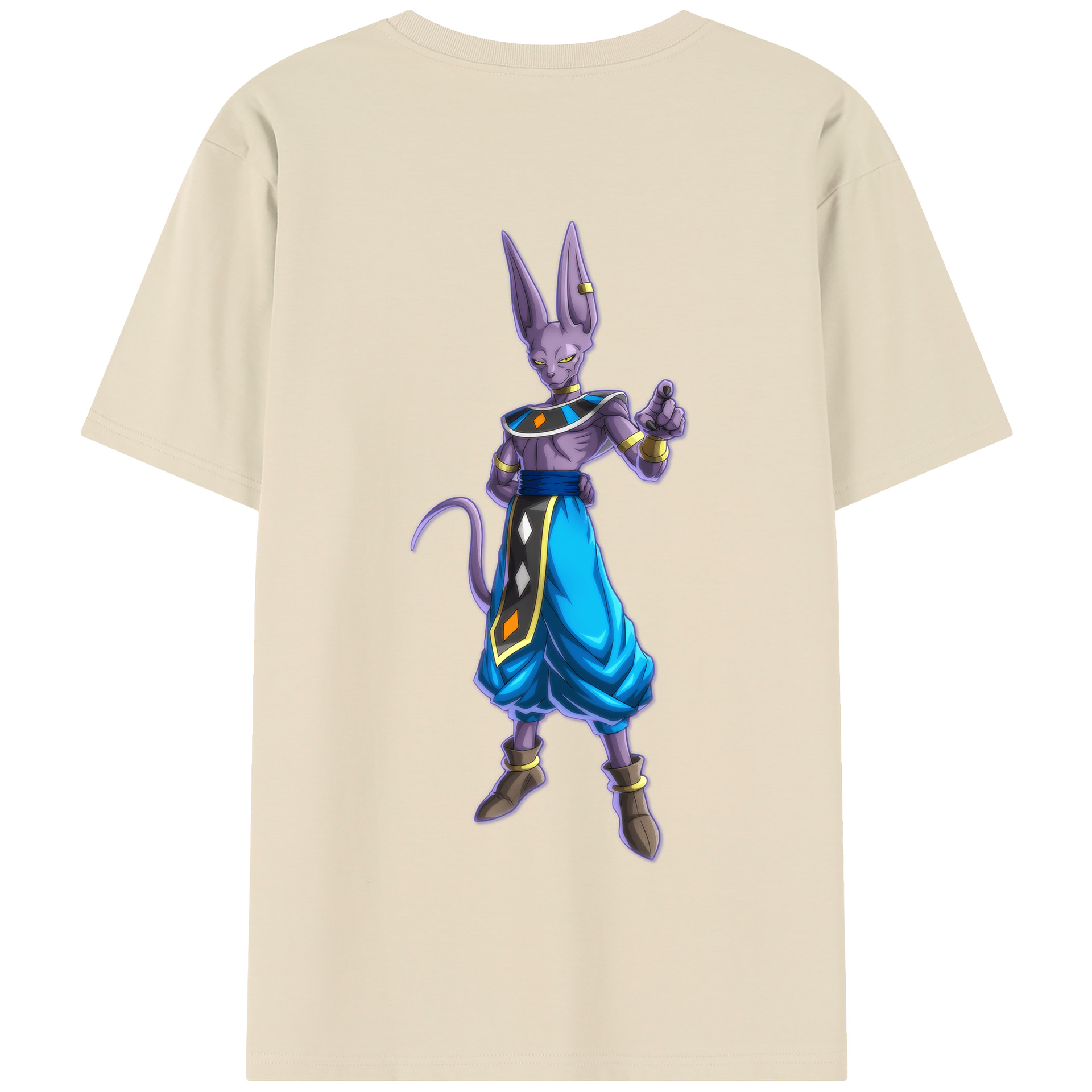 （画像用） ドラゴンボール ビルス 破壊神ビルス DRAGON BALL Beerus Birusu 綿100％半袖Tシャツ（背面プリント）