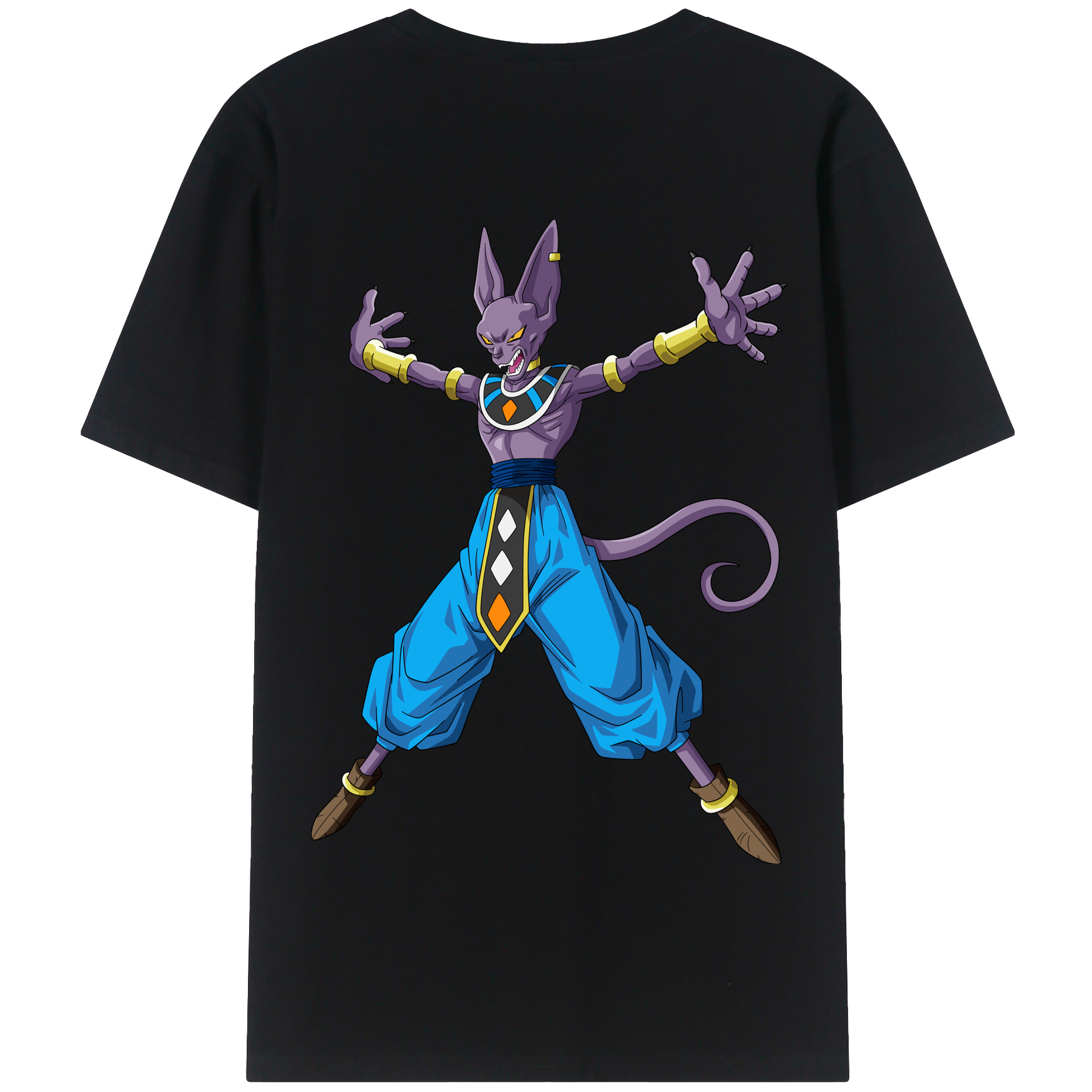 （画像用） ドラゴンボール ビルス 破壊神ビルス DRAGON BALL Beerus Birusu 綿100％半袖Tシャツ（背面プリント）
