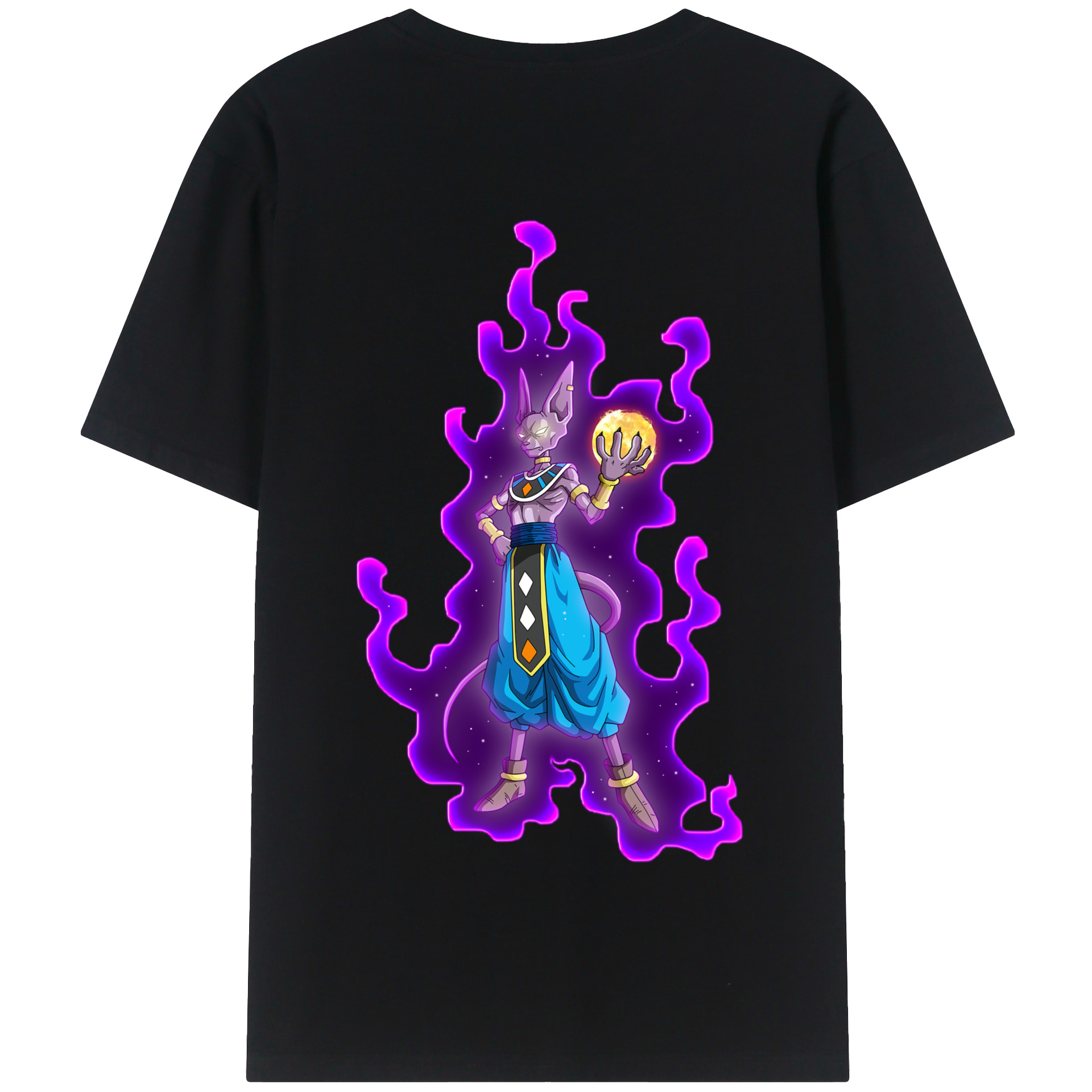 （画像用） ドラゴンボール ビルス 破壊神ビルス DRAGON BALL Beerus Birusu 綿100％半袖Tシャツ（背面プリント）