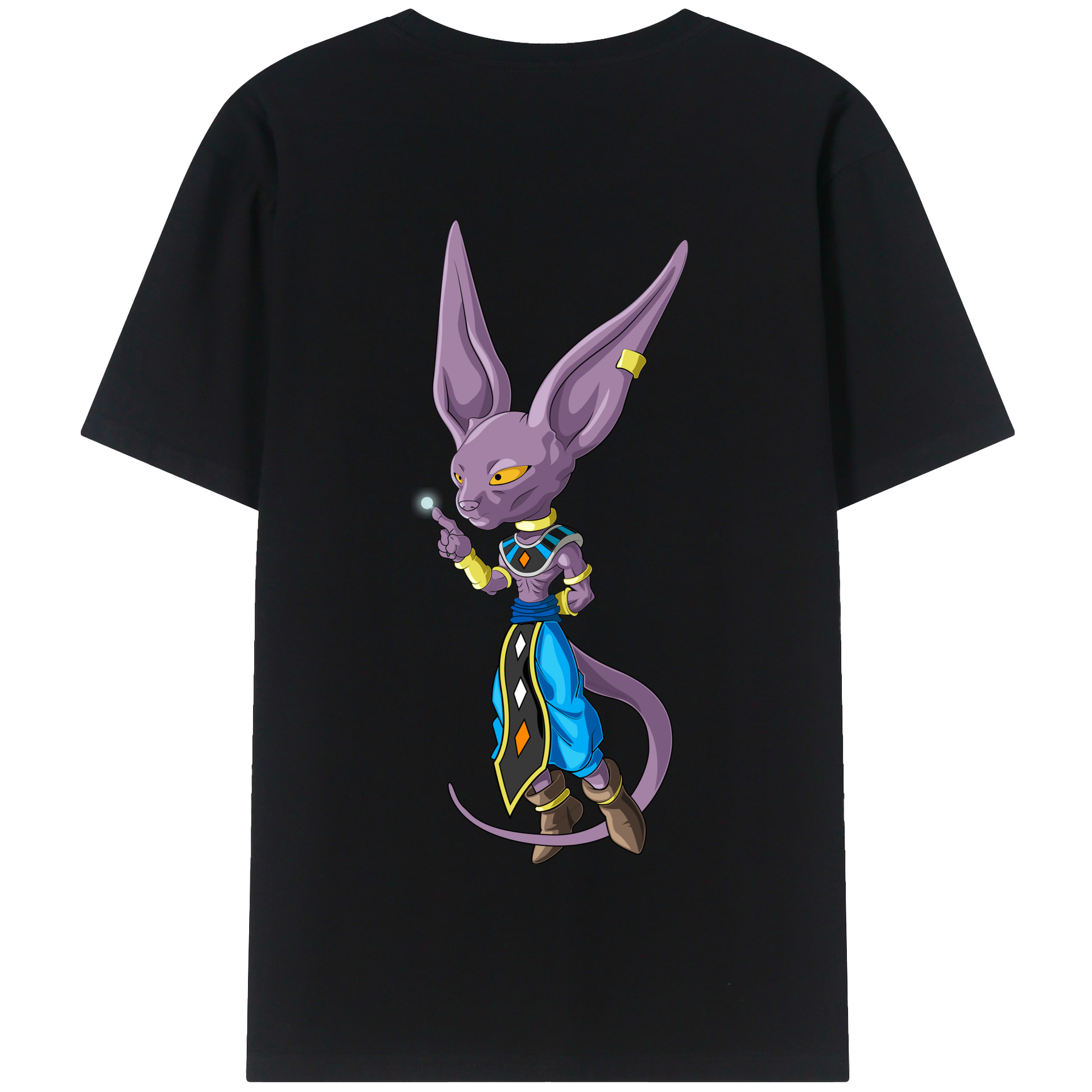 （画像用） ドラゴンボール ビルス 破壊神ビルス DRAGON BALL Beerus Birusu 綿100％半袖Tシャツ（背面プリント）