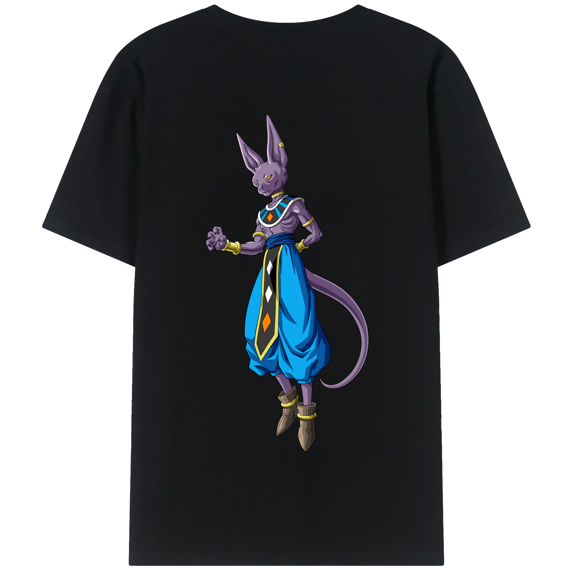 （画像用） ドラゴンボール ビルス 破壊神ビルス DRAGON BALL Beerus Birusu 綿100％半袖Tシャツ（背面プリント）