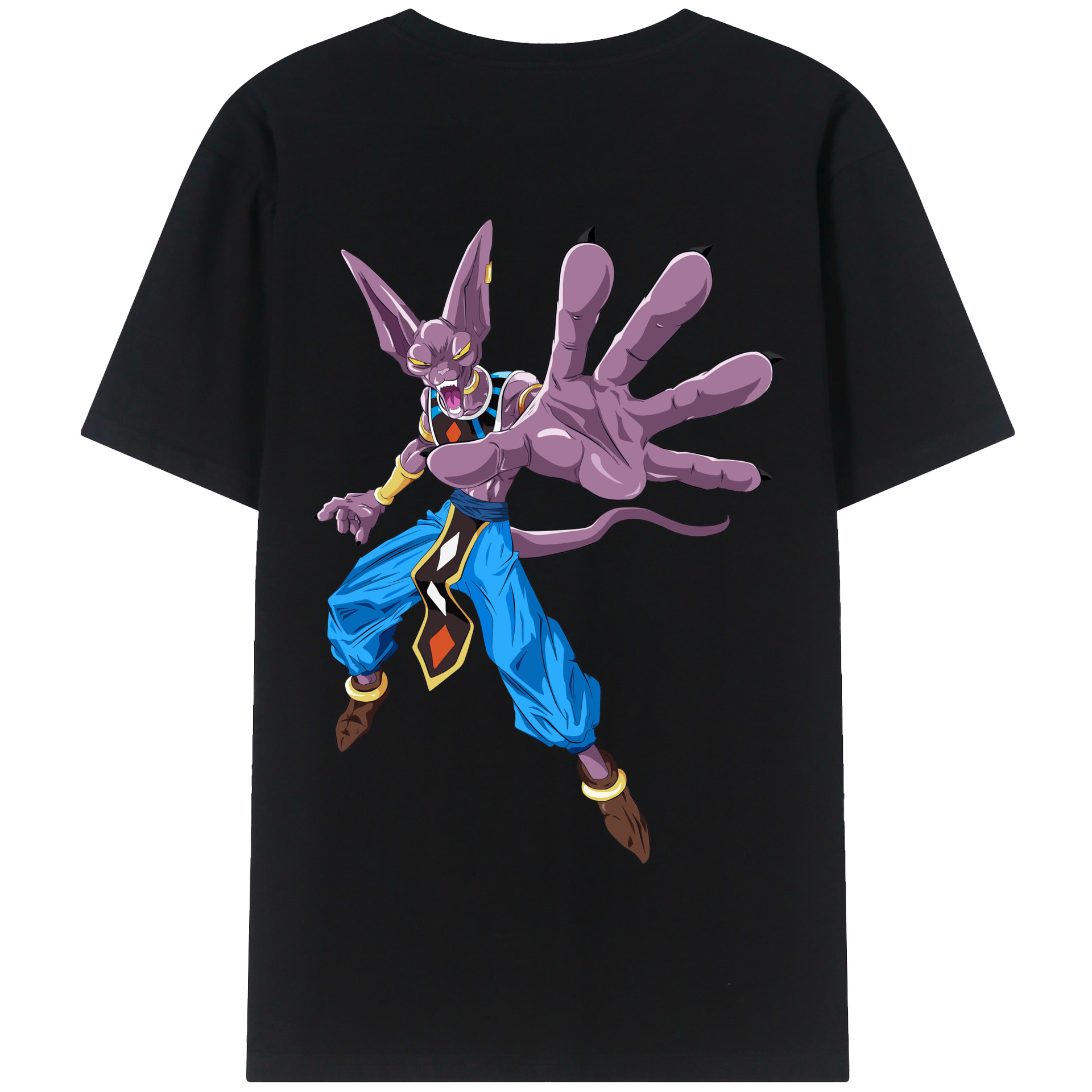 （画像用） ドラゴンボール ビルス 破壊神ビルス DRAGON BALL Beerus Birusu 綿100％半袖Tシャツ（背面プリント）
