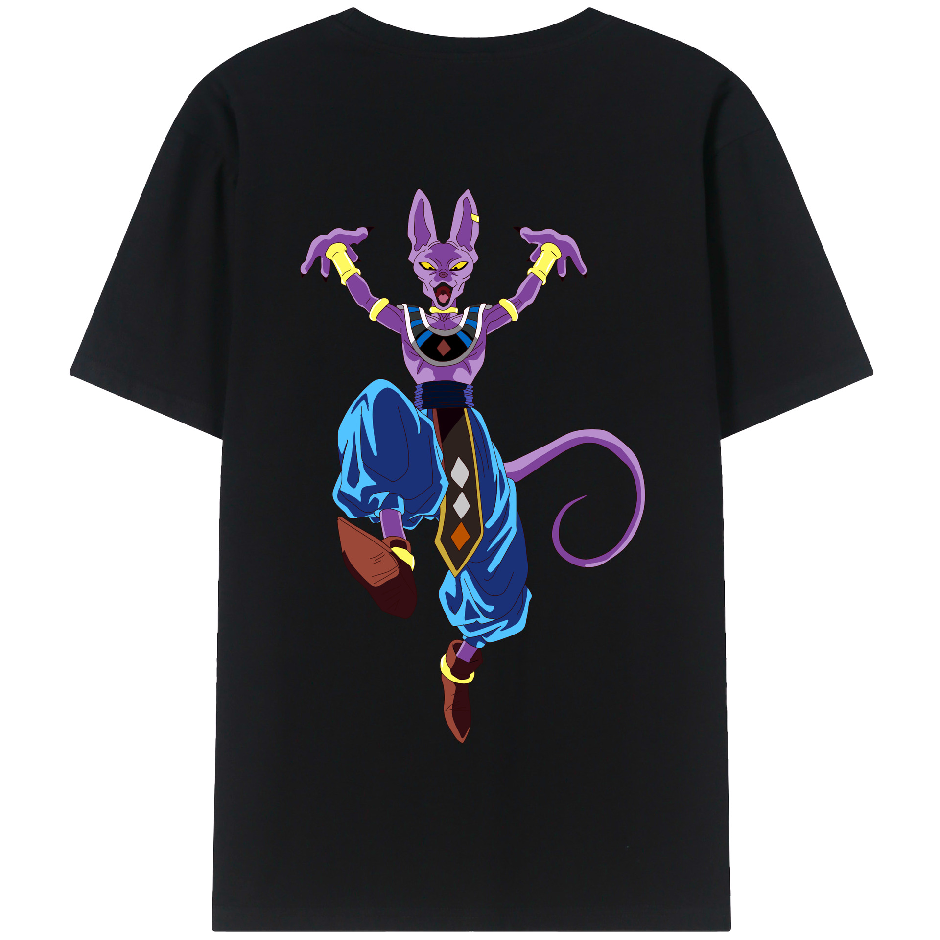 （画像用） ドラゴンボール ビルス 破壊神ビルス DRAGON BALL Beerus Birusu 綿100％半袖Tシャツ（背面プリント）