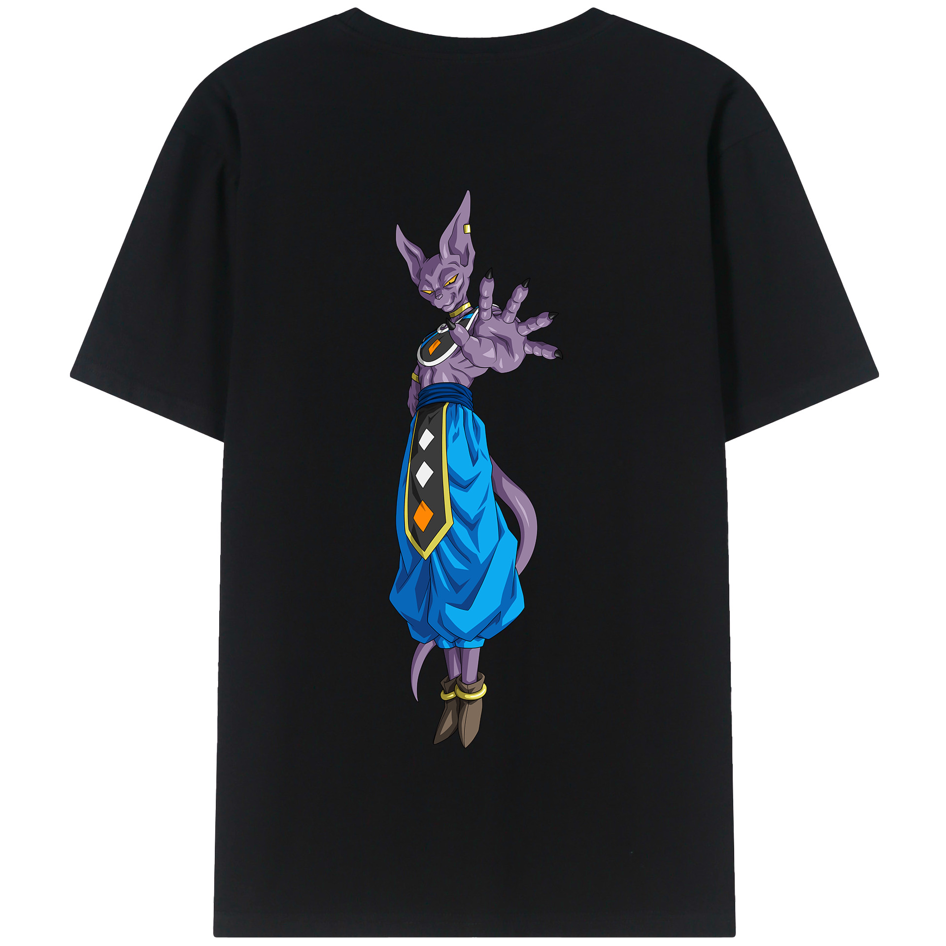 （画像用） ドラゴンボール ビルス 破壊神ビルス DRAGON BALL Beerus Birusu 綿100％半袖Tシャツ（背面プリント）