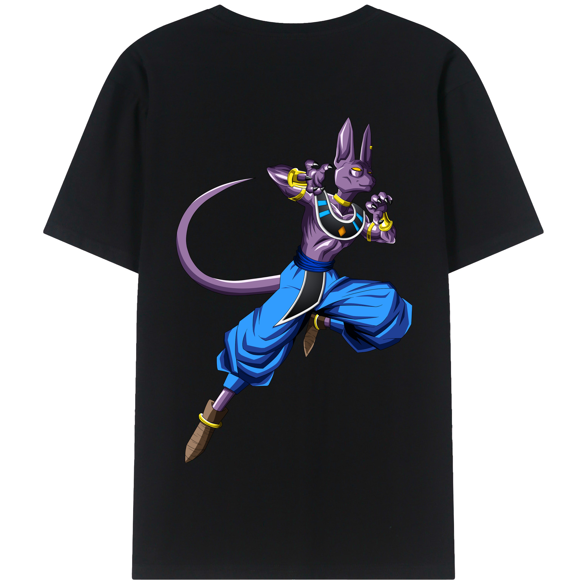 （画像用） ドラゴンボール ビルス 破壊神ビルス DRAGON BALL Beerus Birusu 綿100％半袖Tシャツ（背面プリント）