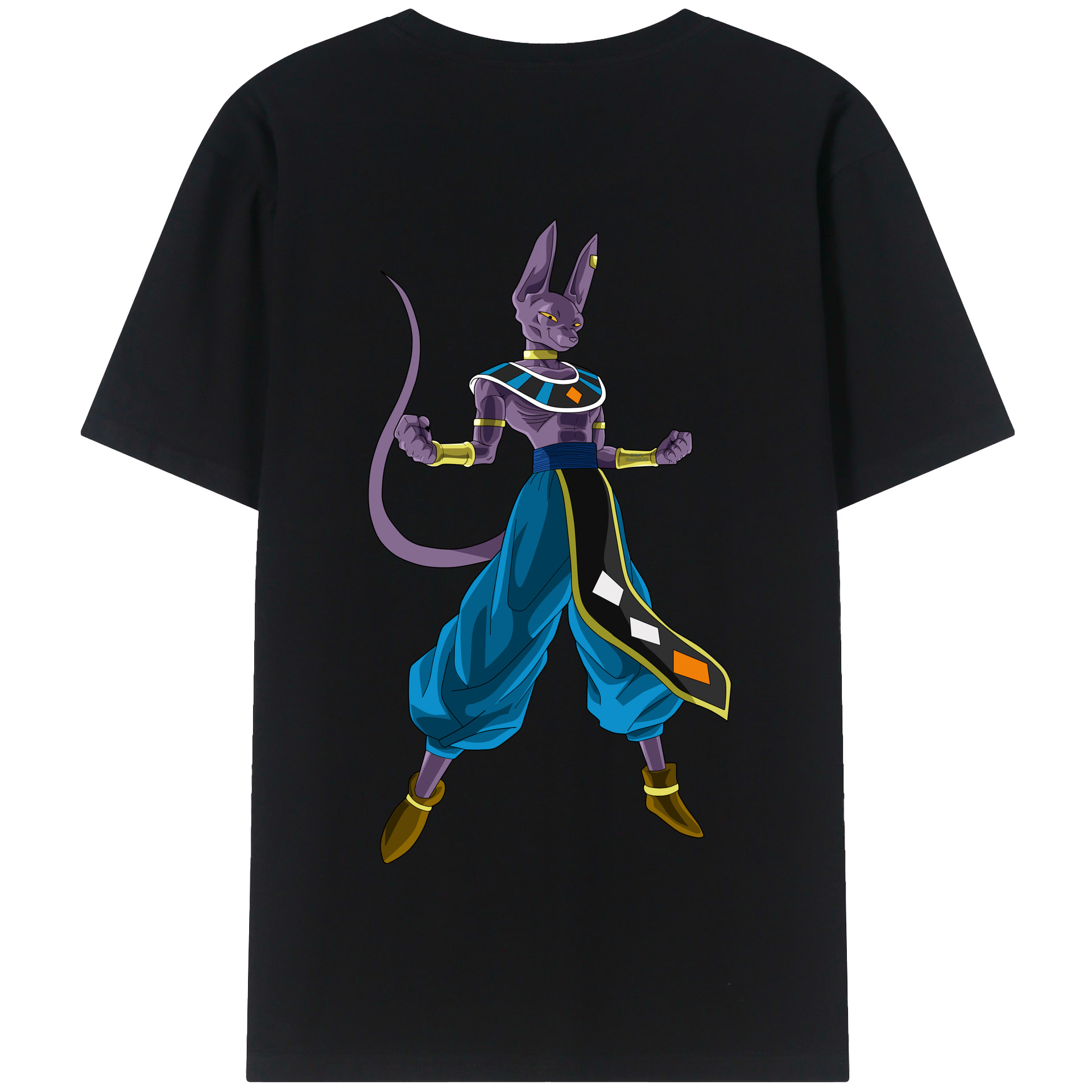 （画像用） ドラゴンボール ビルス 破壊神ビルス DRAGON BALL Beerus Birusu 綿100％半袖Tシャツ（背面プリント）