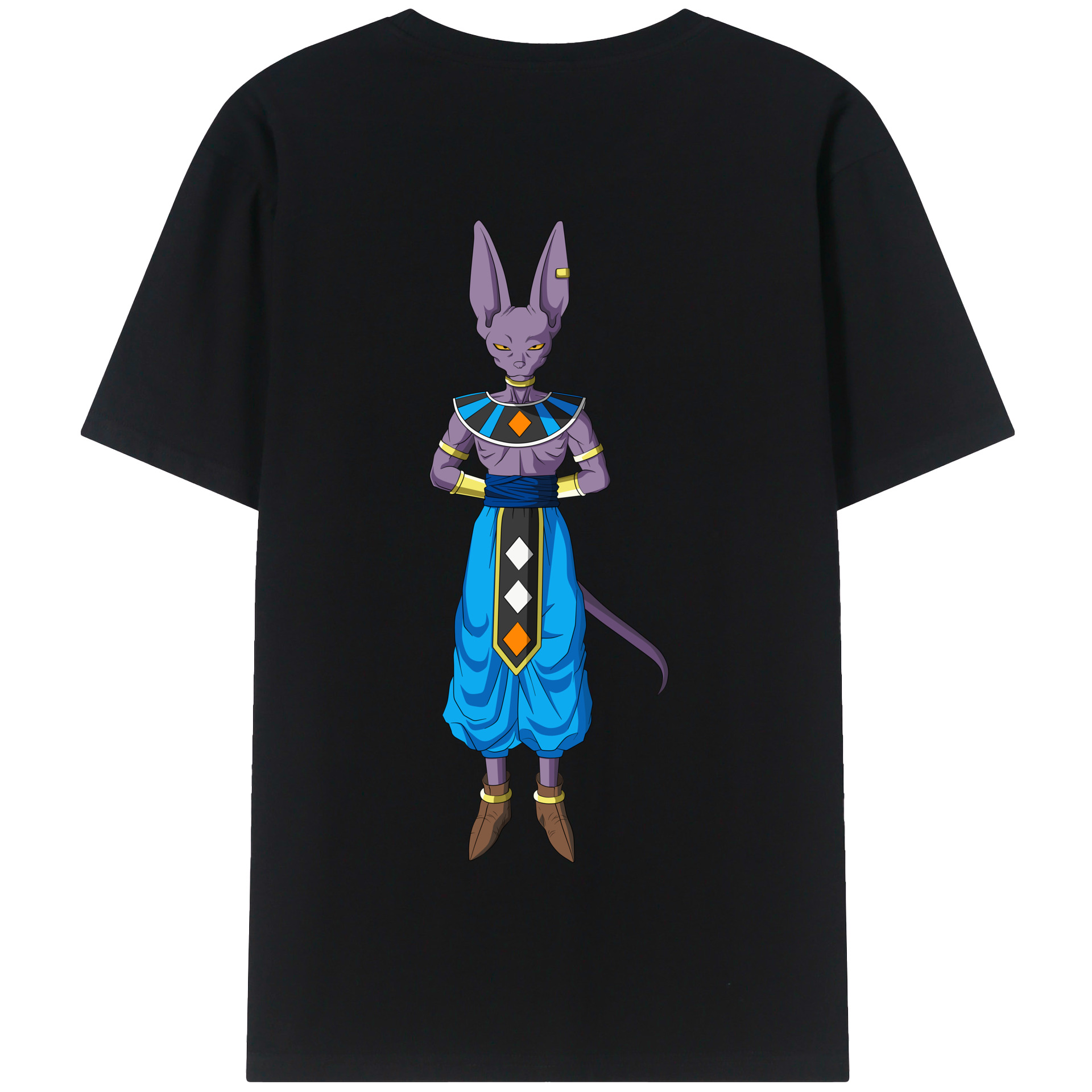 （画像用） ドラゴンボール ビルス 破壊神ビルス DRAGON BALL Beerus Birusu 綿100％半袖Tシャツ（背面プリント）
